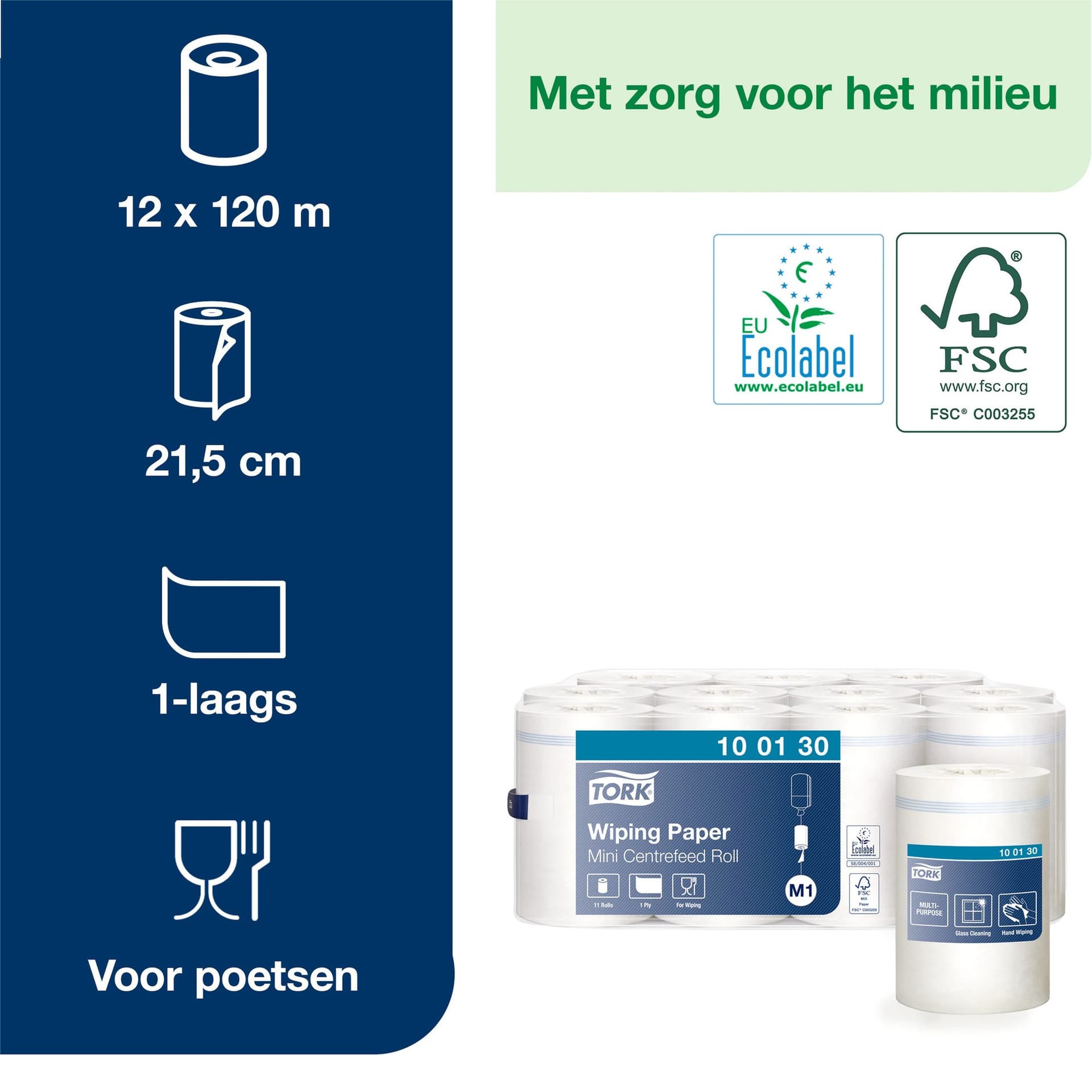Poetspapier Tork M1 Advanced 1-laags 120m wit 100130 2