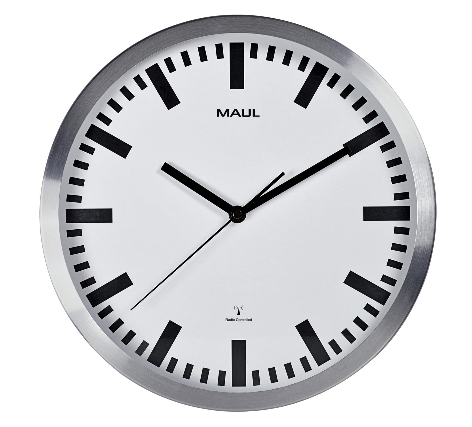 Wandklok MAUL Pilot RC Ø305x45mm aluminium frame wit incl. batterij