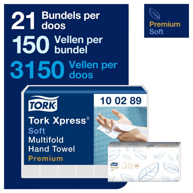 Handdoek Tork H2 Xpress Premium multifold 2-laags 212x255mm 21x150 vel wit 100289 2
