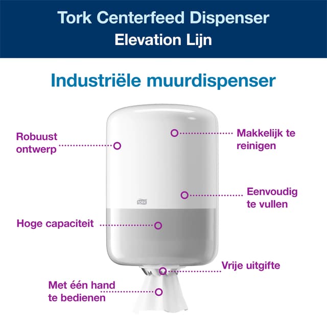Poetspapierdispenser Tork M2 Elevation wit 559000 5