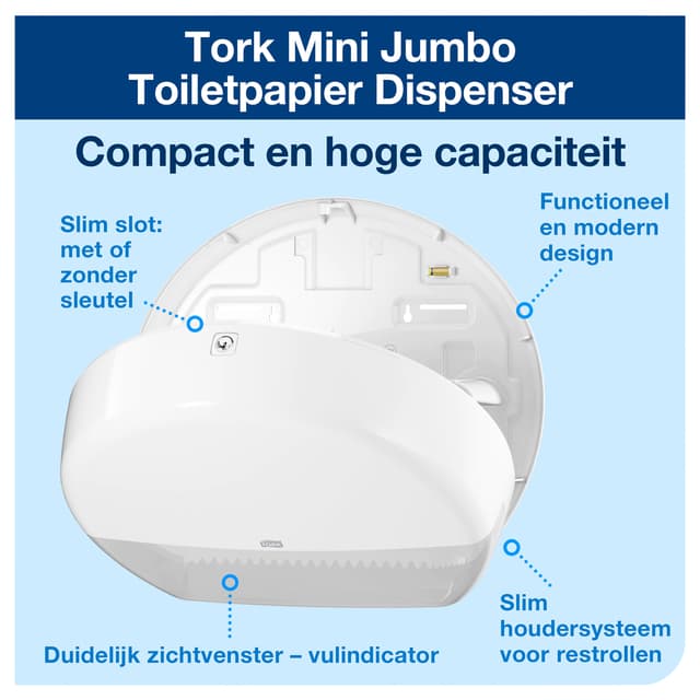 Toiletpapierdispenser Tork T2 Elevation jumbo klein wit 555000 2