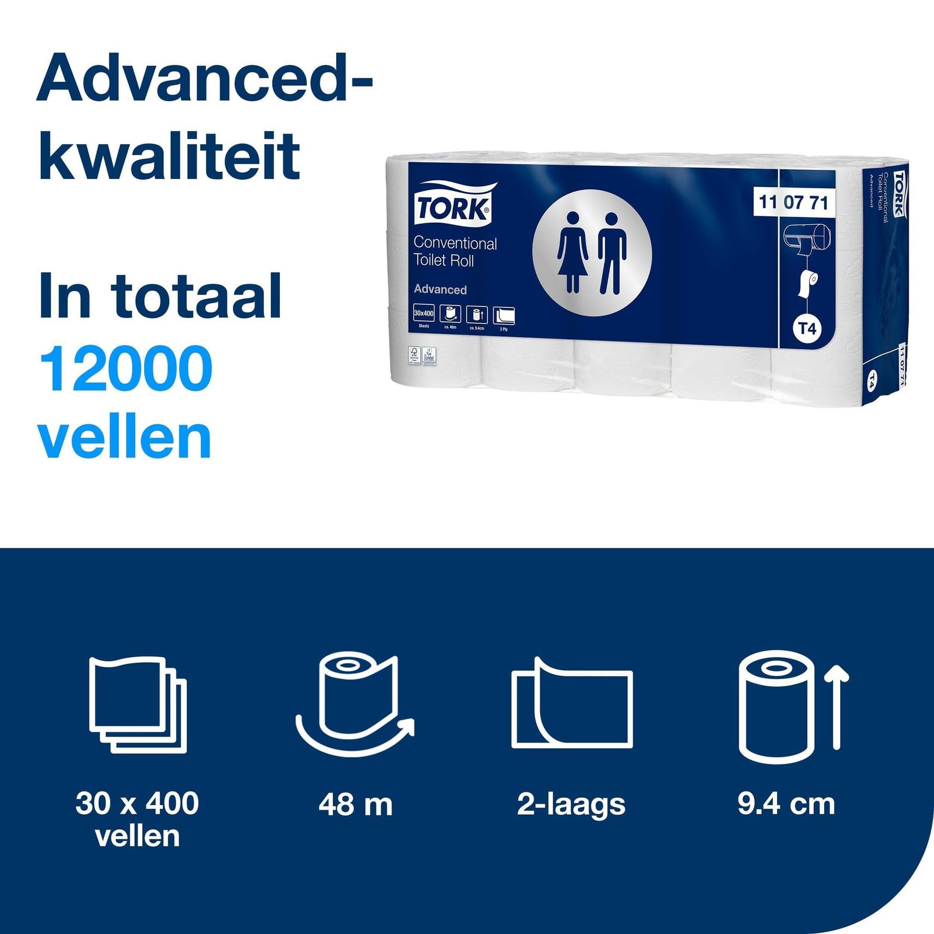 Toiletpapier Tork T4 Advanced 2-laags 400 vel wit 110771 2