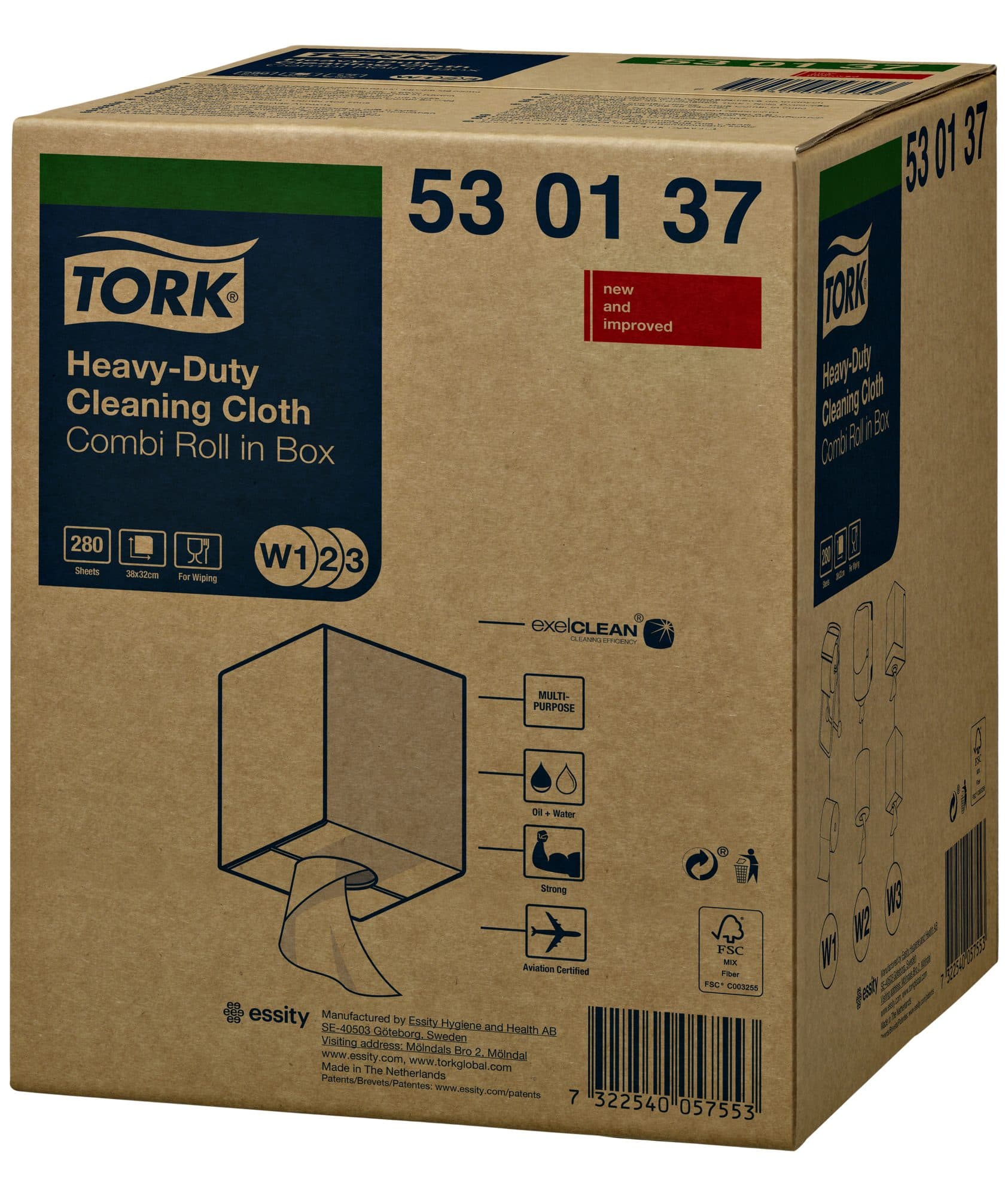 Reinigingsdoek Tork W2 Premium Heavy-Duty 1-laags 106m wit 530137 3