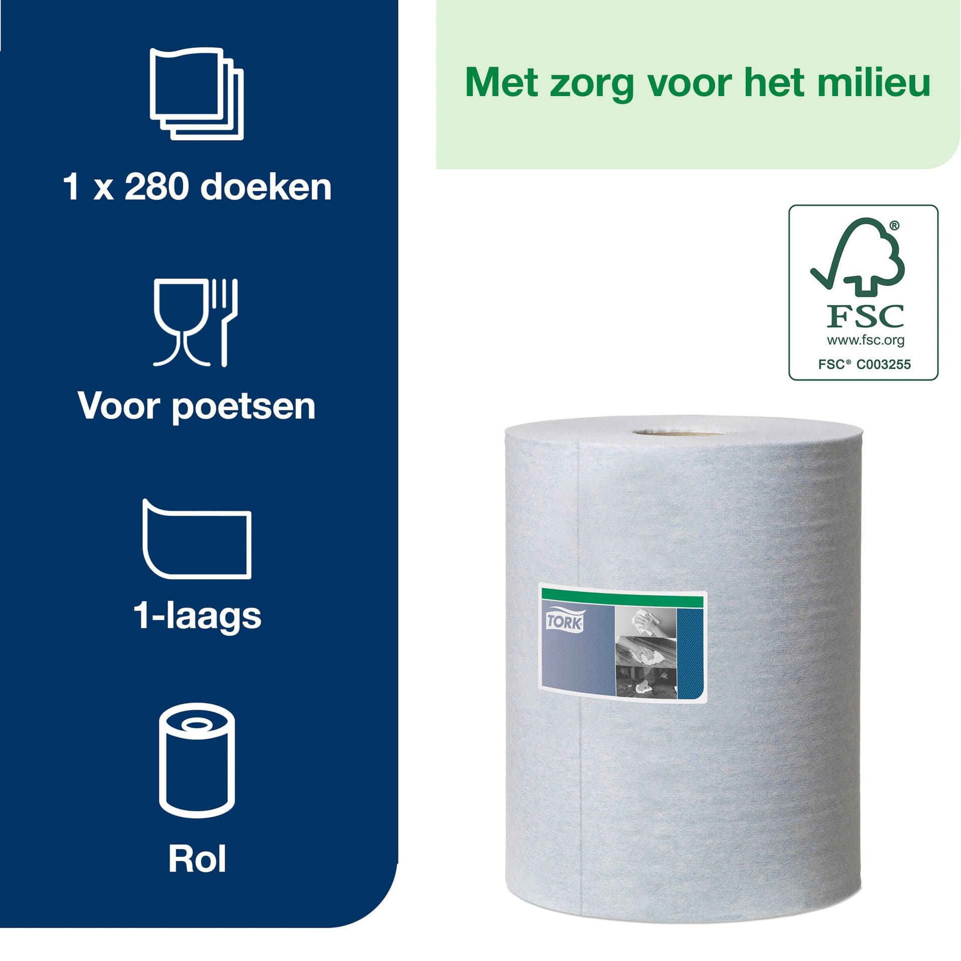 Reinigingsdoek Tork W1-W2-W3 Premium Heavy-Duty 1-laags 280 vel blauw 530237 2