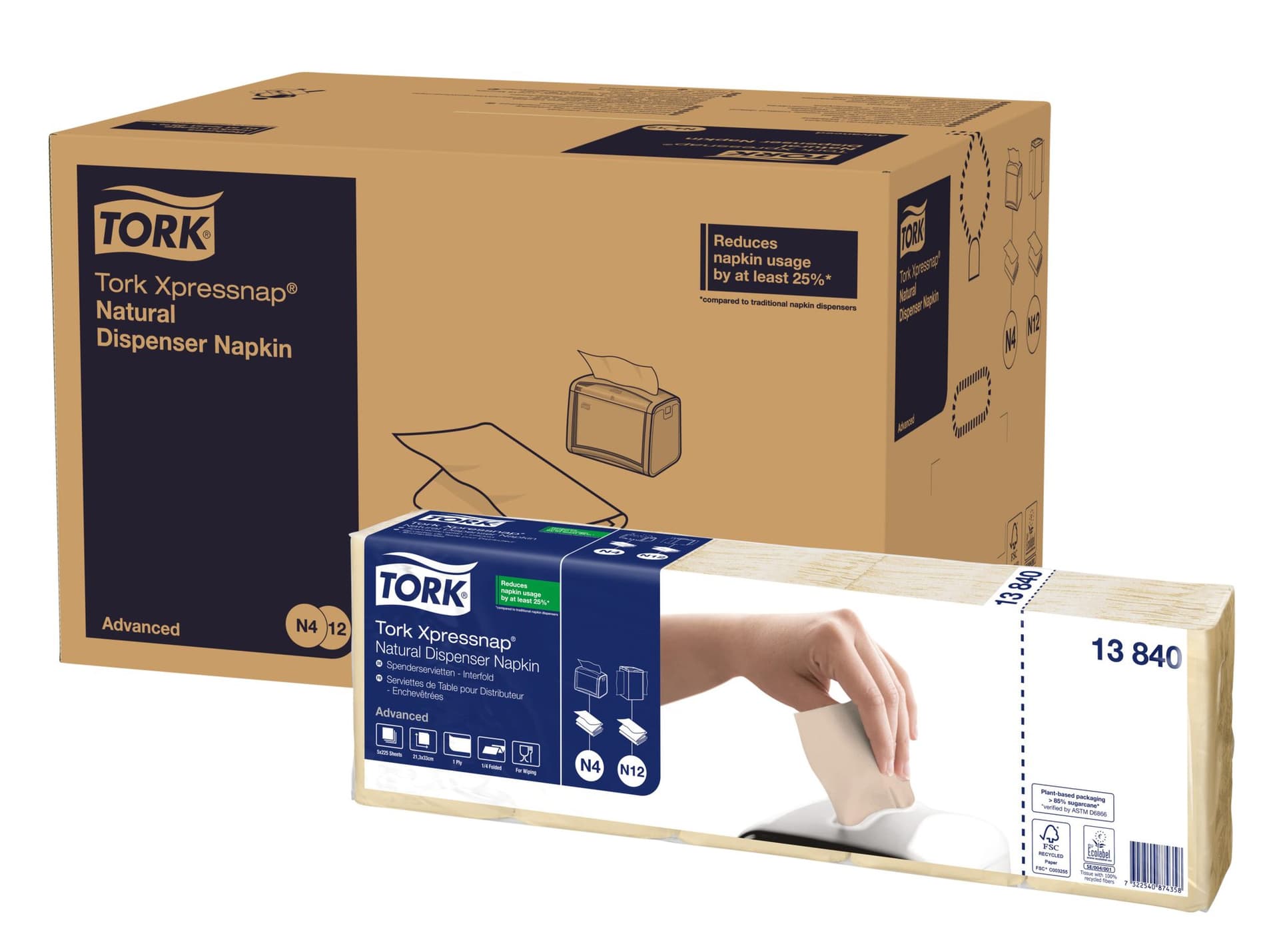 Servet Tork N4 Xpressnap Advanced 1/4 vouw 1-laags 213x330mm 1125 vel naturel 13840