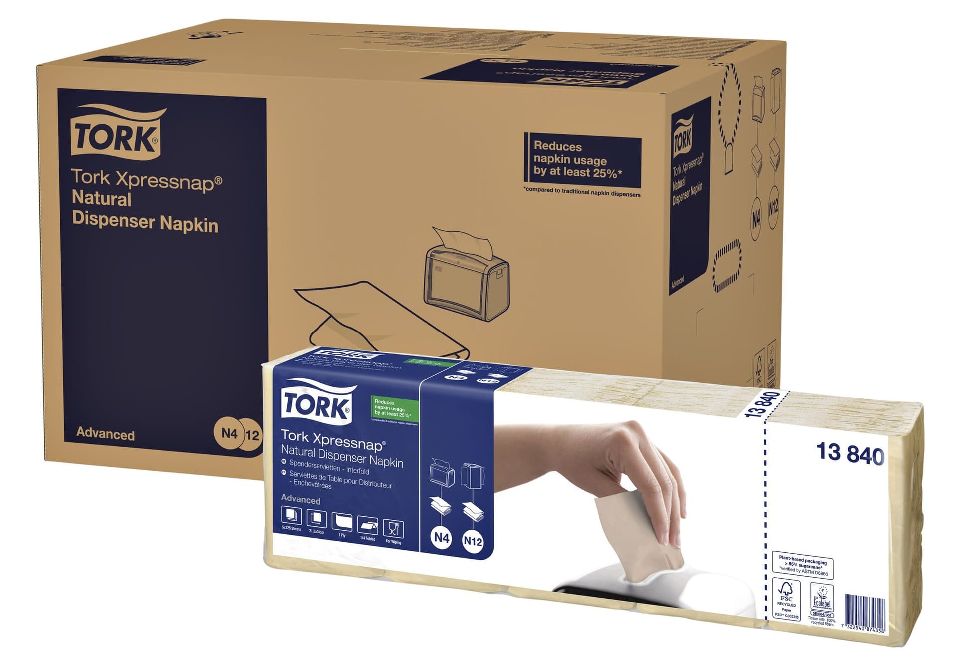 Servet Tork N4 Xpressnap Advanced 1/4 vouw 1-laags 213x330mm 1125 vel naturel 13840 2