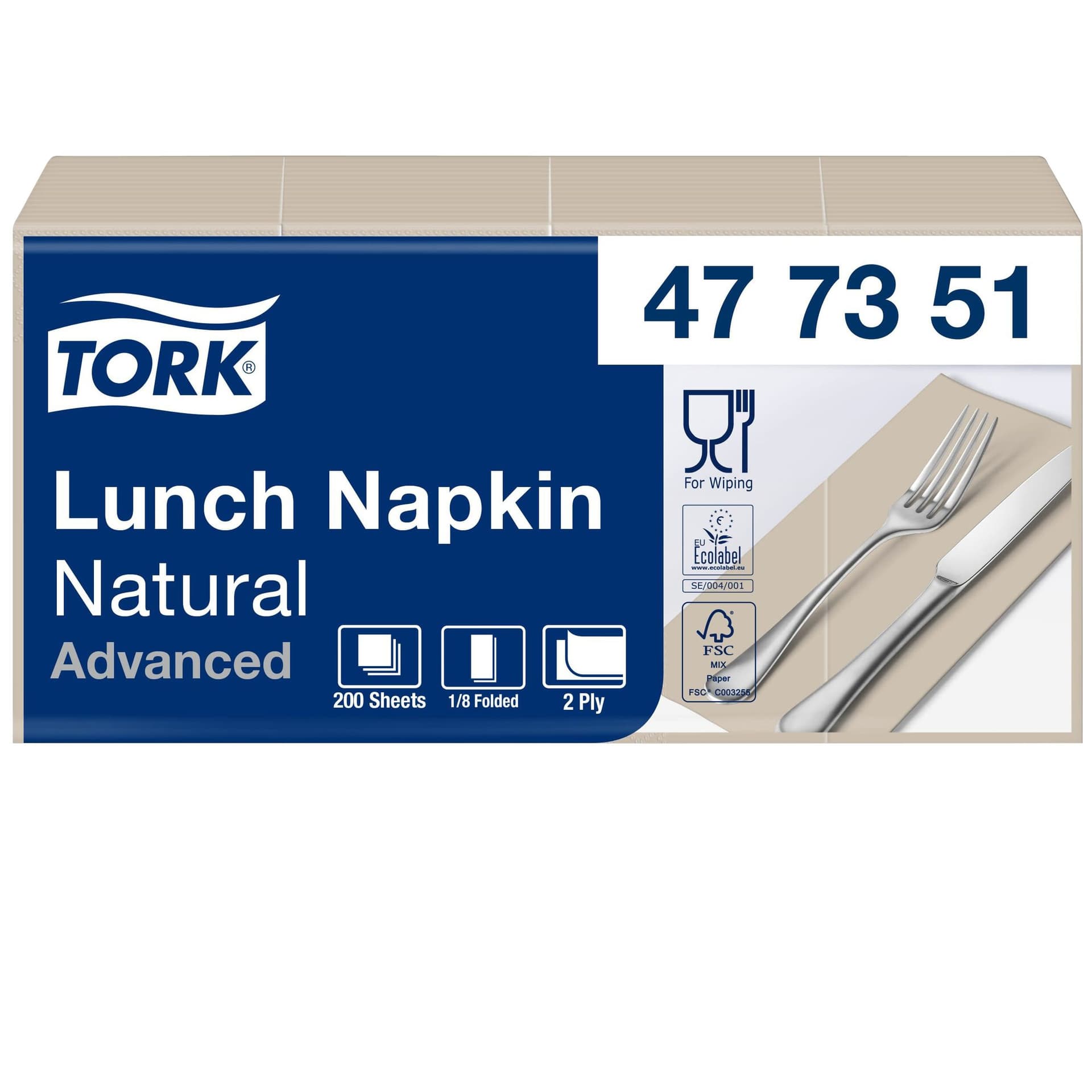 Lunchservet Tork Advanced 1/8 vouw 2-laags 328x325mm 200 vel naturel 477351