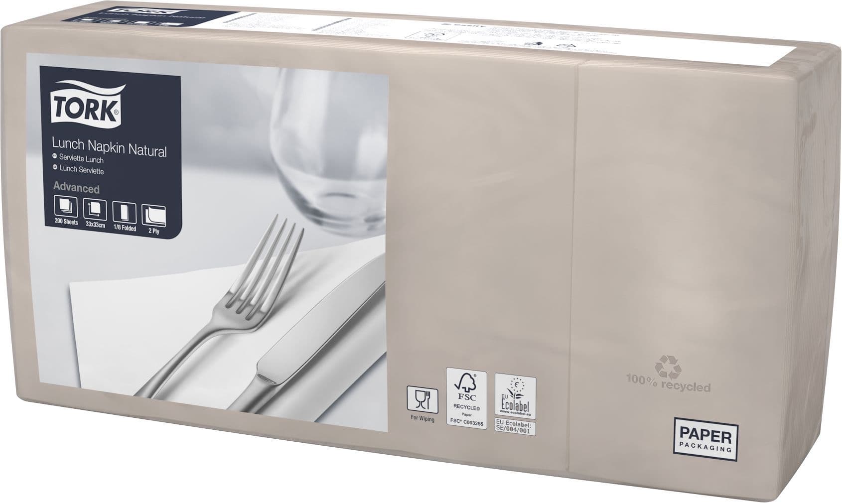 Lunchservet Tork Advanced 1/8 vouw 2-laags 328x325mm 200 vel naturel 477351 3
