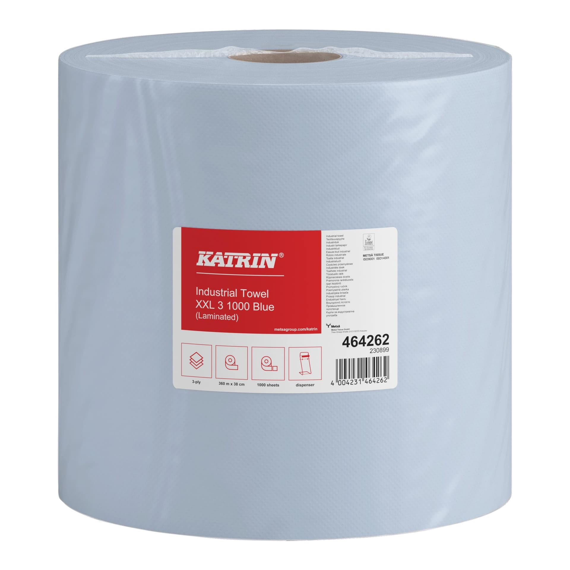Poetspapier Katrin Industrial extra groot 3-laags 1000 vel blauw 464262