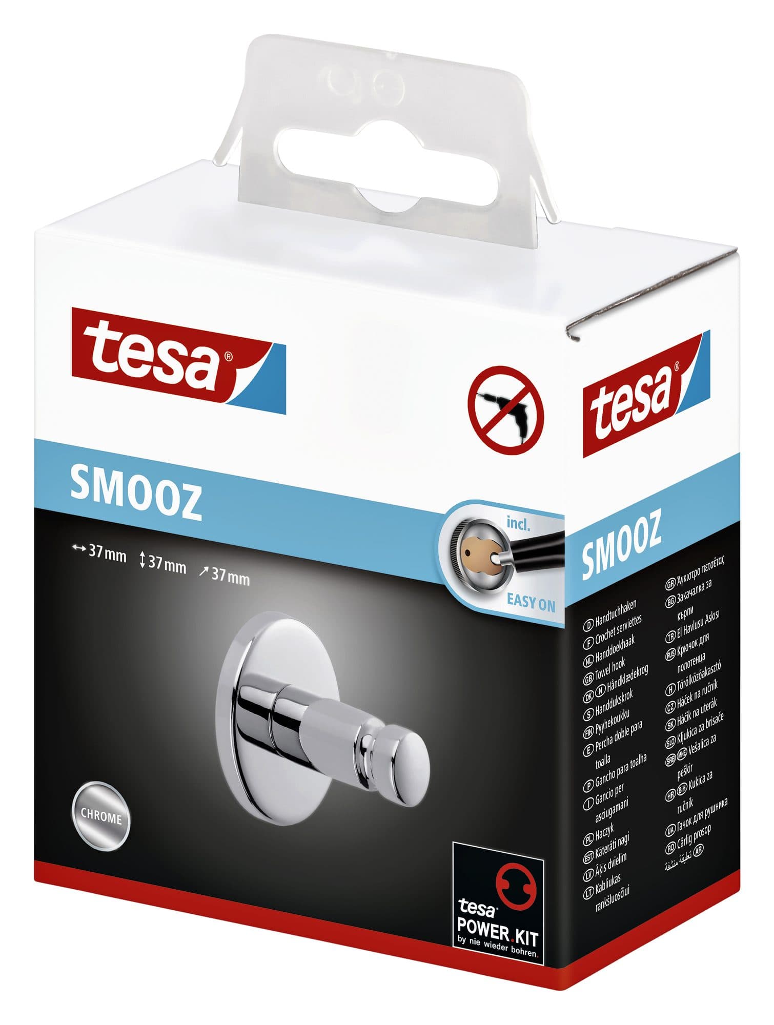 Handdoekhaak tesa® Smooz hoogglans verchroomd metaal zelfklevend 3