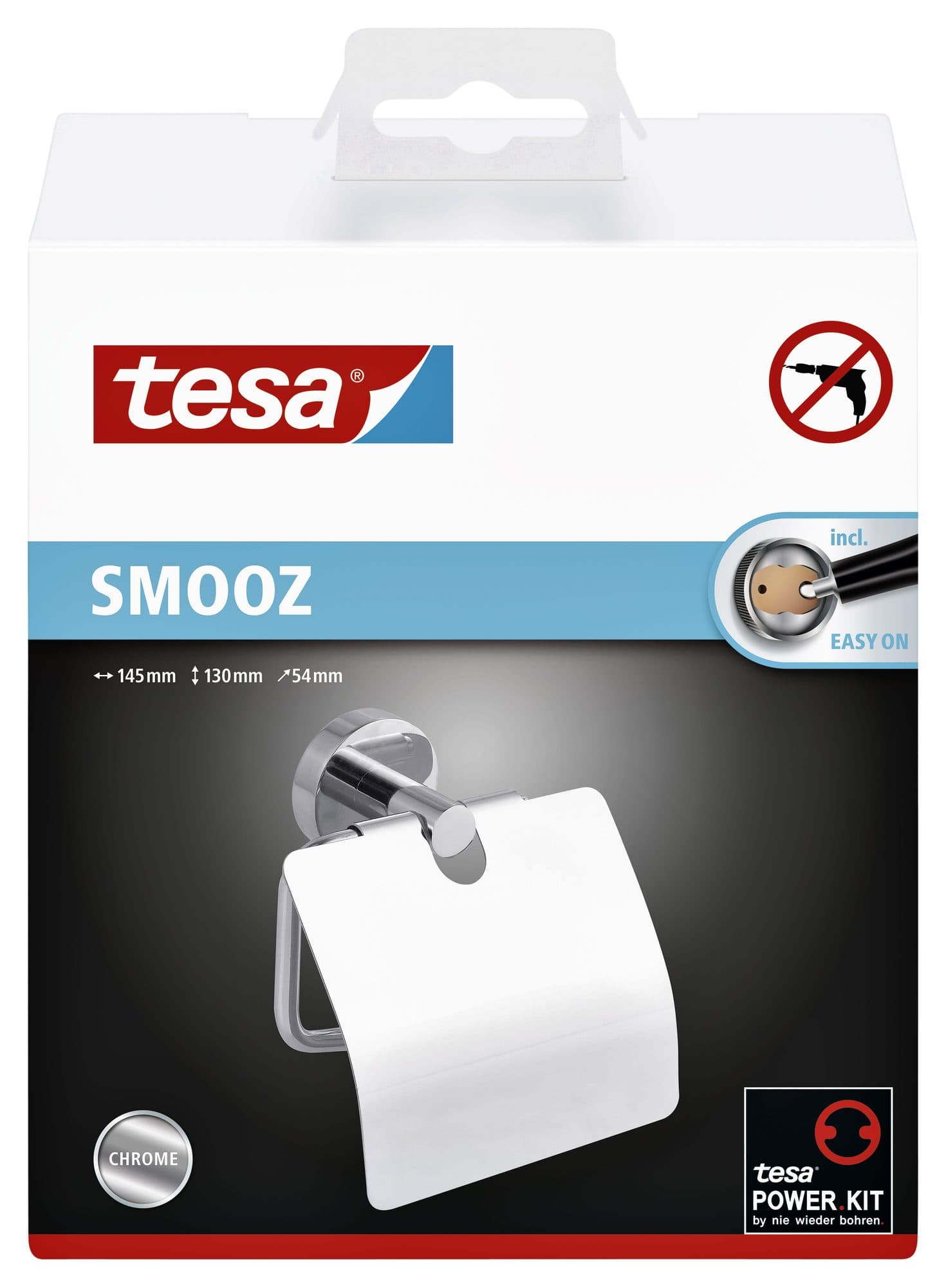 Toiletrolhouder met deksel tesa® Smooz hoogglans verchroomd metaal zelfklevend 2