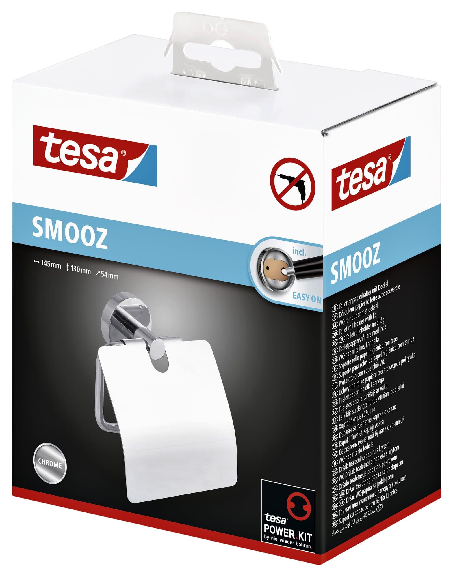 Toiletrolhouder met deksel tesa® Smooz hoogglans verchroomd metaal zelfklevend 3