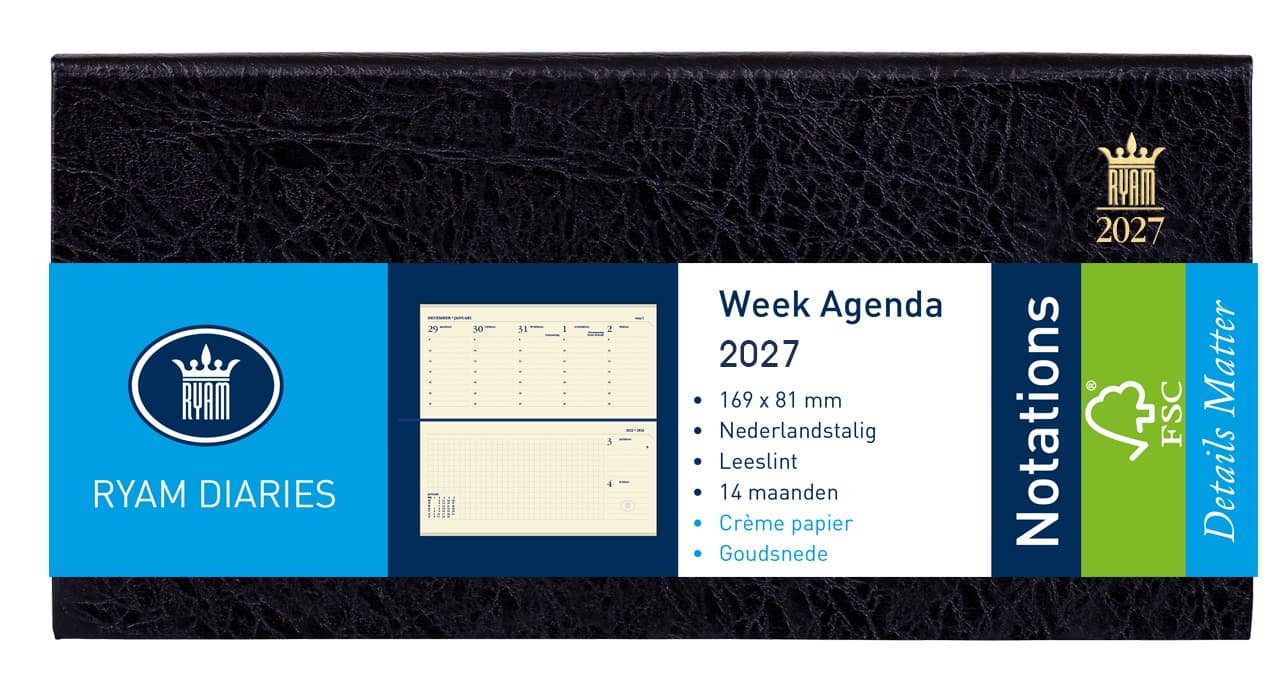 Agenda 2027 Ryam Notations Mundior 7dagen/2pagina's landscape zwart