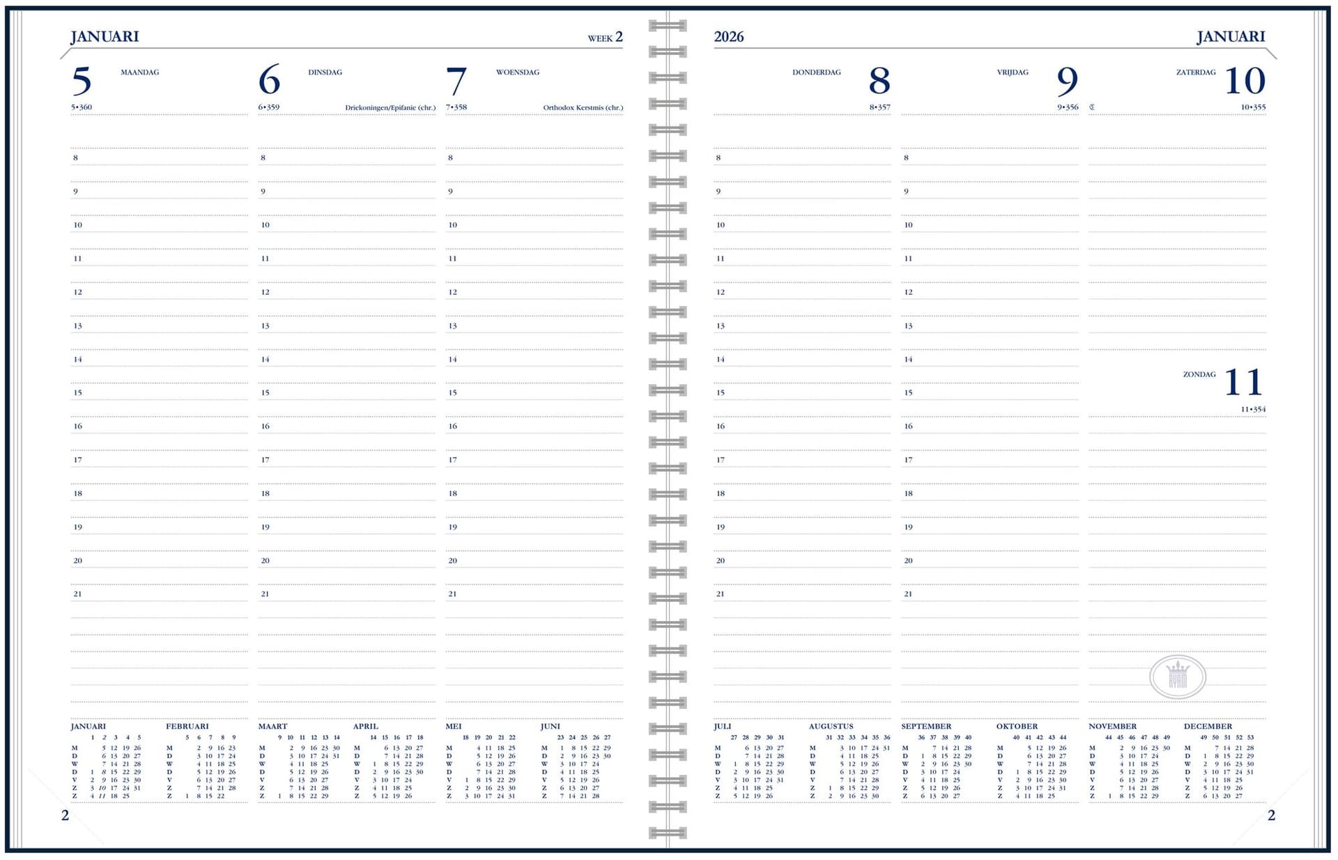 Agenda 2027 Ryam Weekplan Wire-o 7dagen/2pagina's zwart 2
