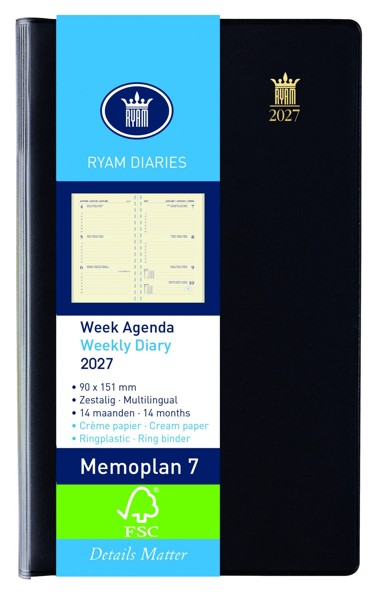 Agenda 2027 Ryam Memoplan 7 Suprema 7dagen/2pagina's ringplastic assorti 2