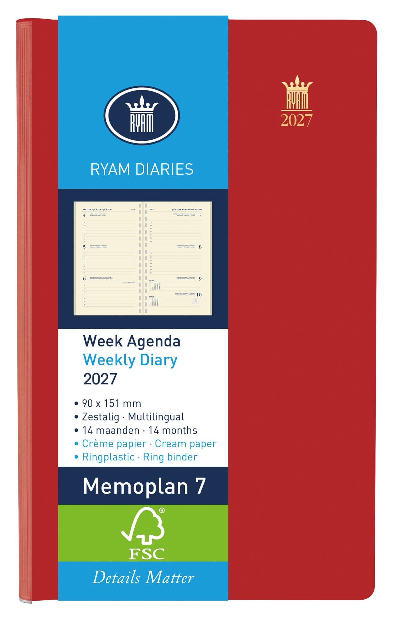 Agenda 2027 Ryam Memoplan 7 Suprema 7dagen/2pagina's ringplastic assorti 3