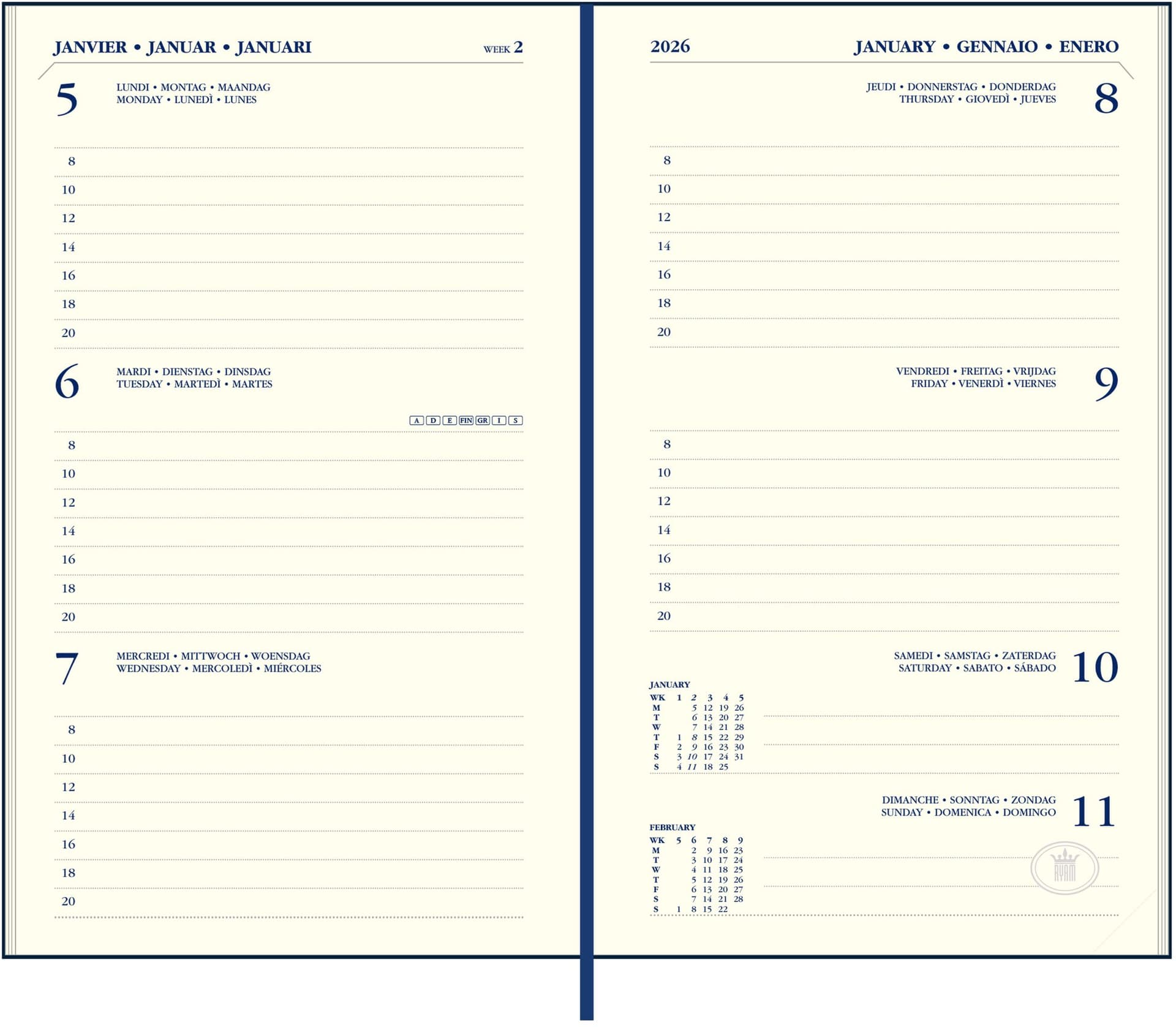 Agenda 2027 Ryam Memoplan 7 Nappa 7dagen/2pagina's assorti 2