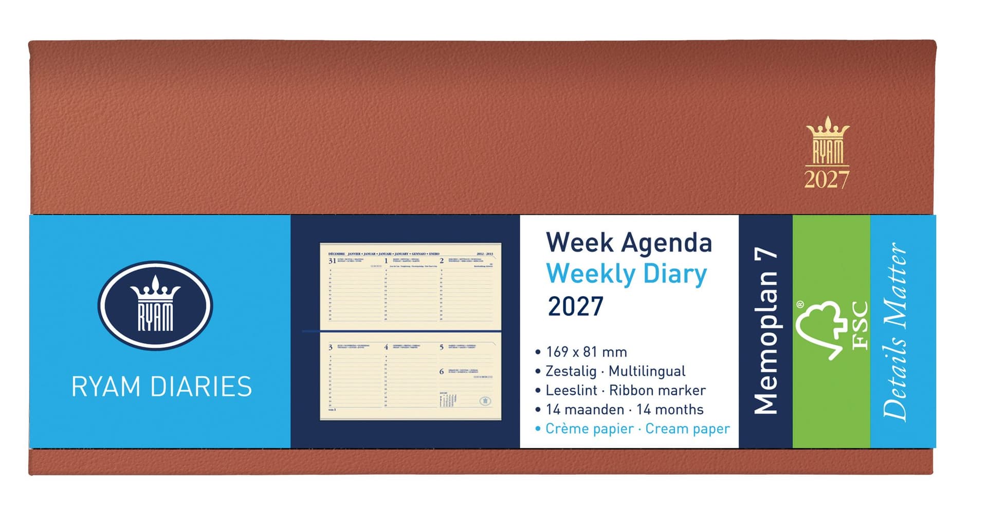 Agenda 2027 Ryam Memoplan 7 Nappa 7dagen/2pagina's landscape assorti