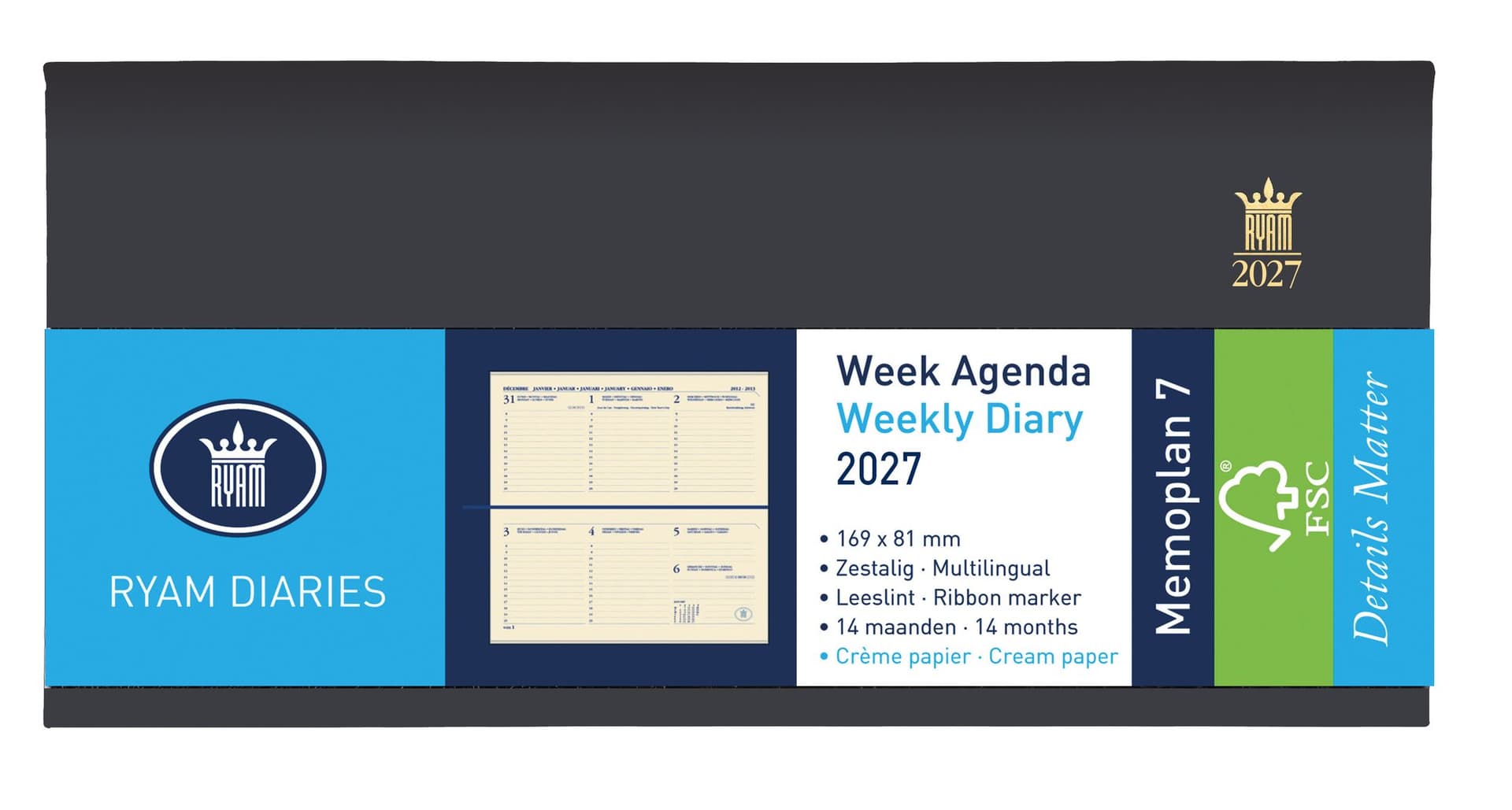 Agenda 2027 Ryam Memoplan 7 Nappa 7dagen/2pagina's landscape assorti 2