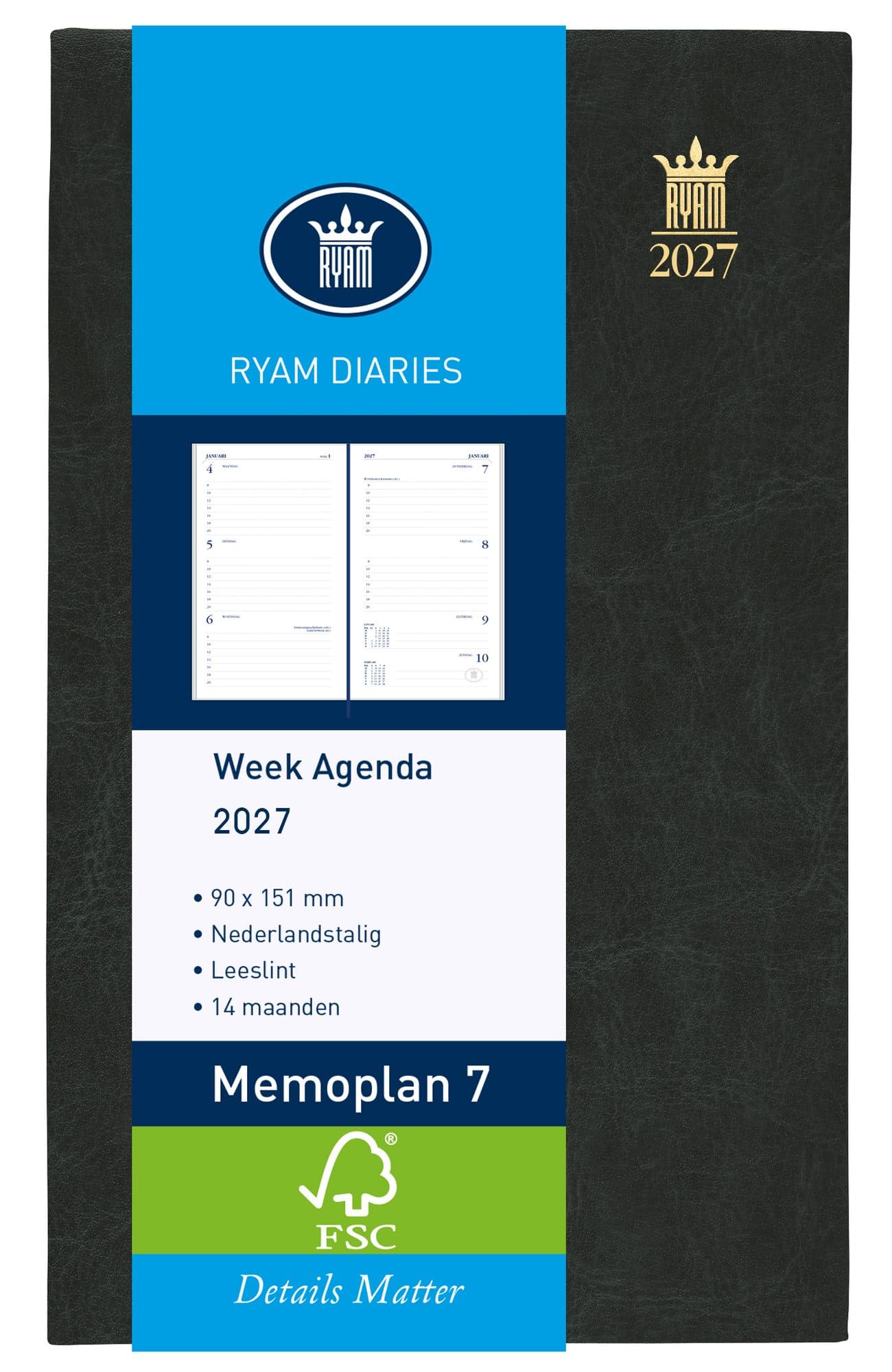 Agenda 2027 Ryam Memoplan 7 Mundior 7dagen/2pagina's zwart