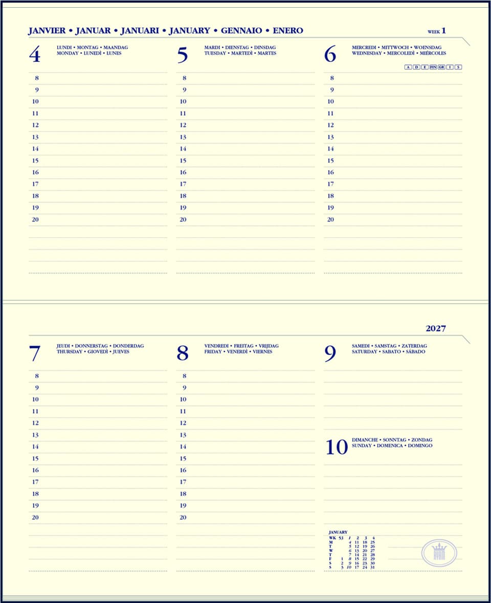 Agendavulling 2027 Ryam Memoplan 7 Compact 7 dagen/2pagina's landscape crème