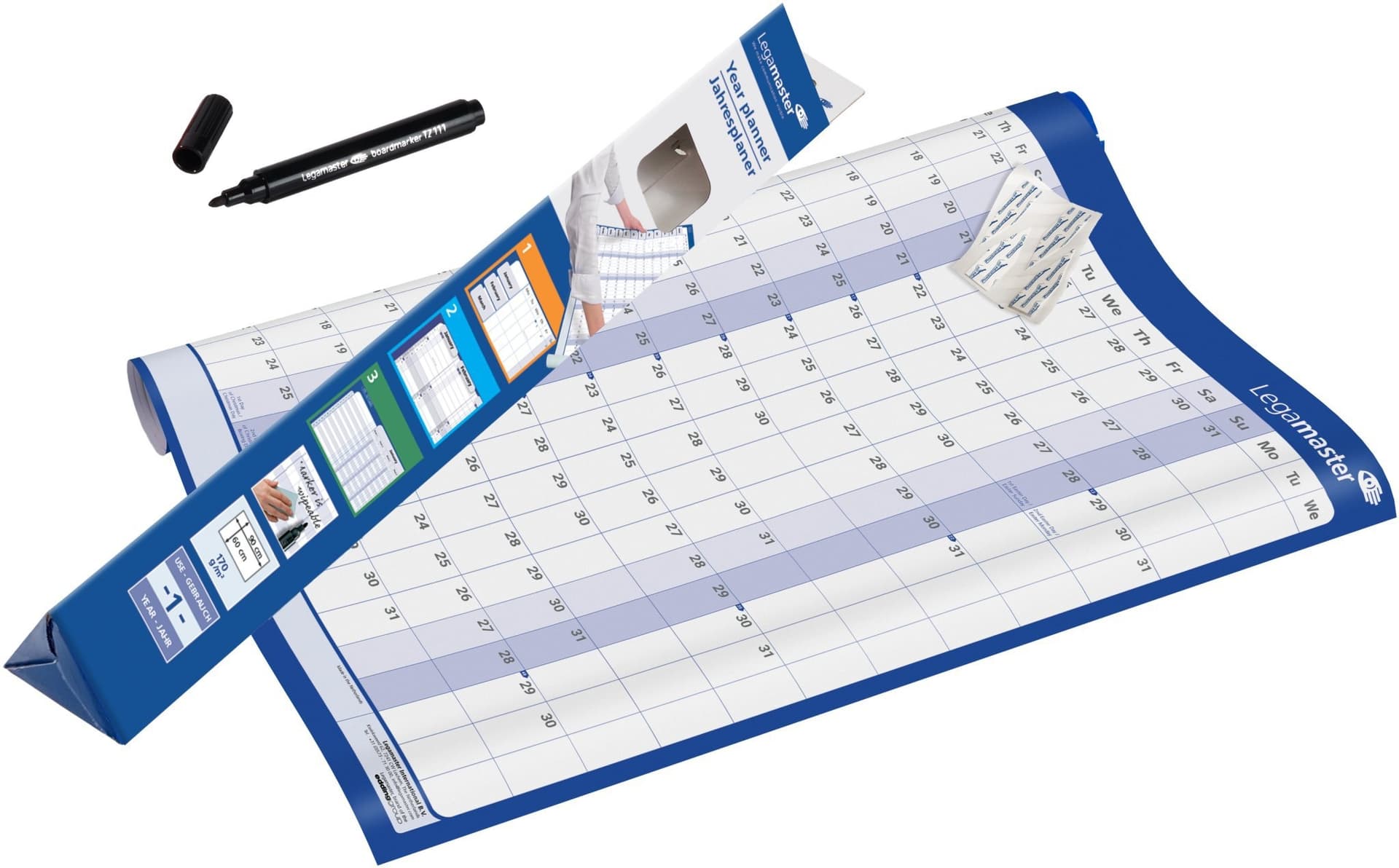 Jaarplanner 2027 Legamaster 90x60cm horizontaal gelamineerd en oprolbaar Engelstalig 2