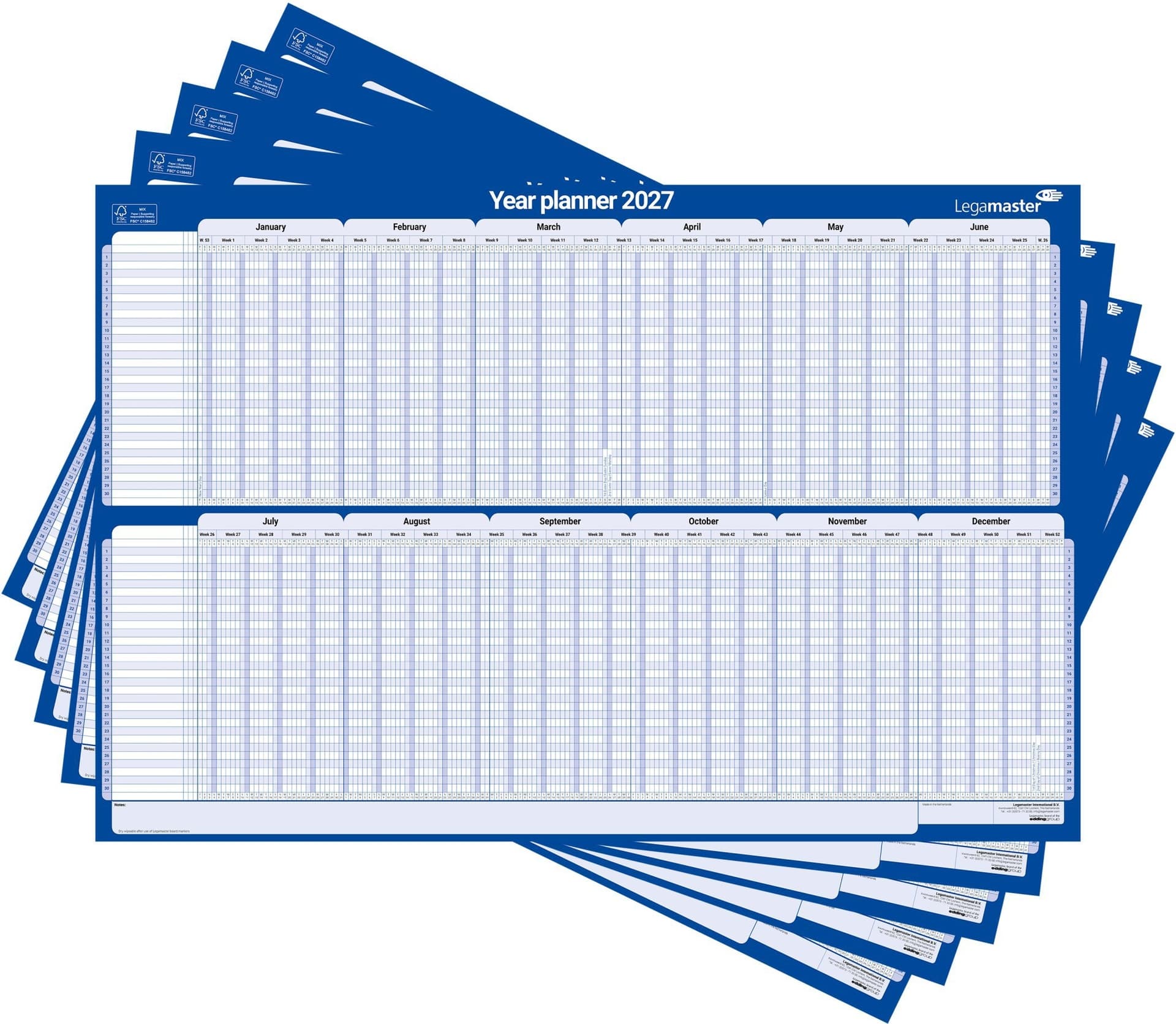 Projectplanner 2027 Legamaster 90x60cm horizontaal gelamineerd Engelstalig 2