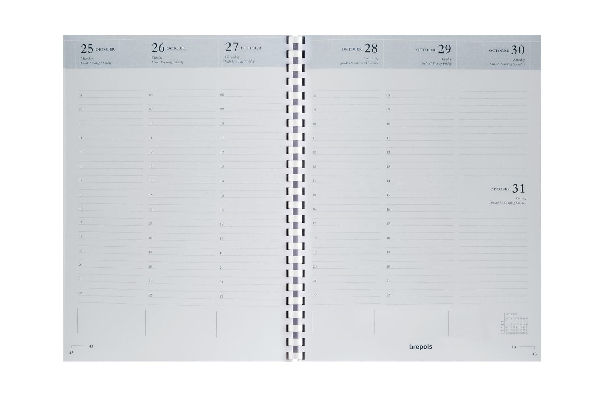 Agendavulling 2027 Brepols Timing 7dagen/2pagina's spiraal wit