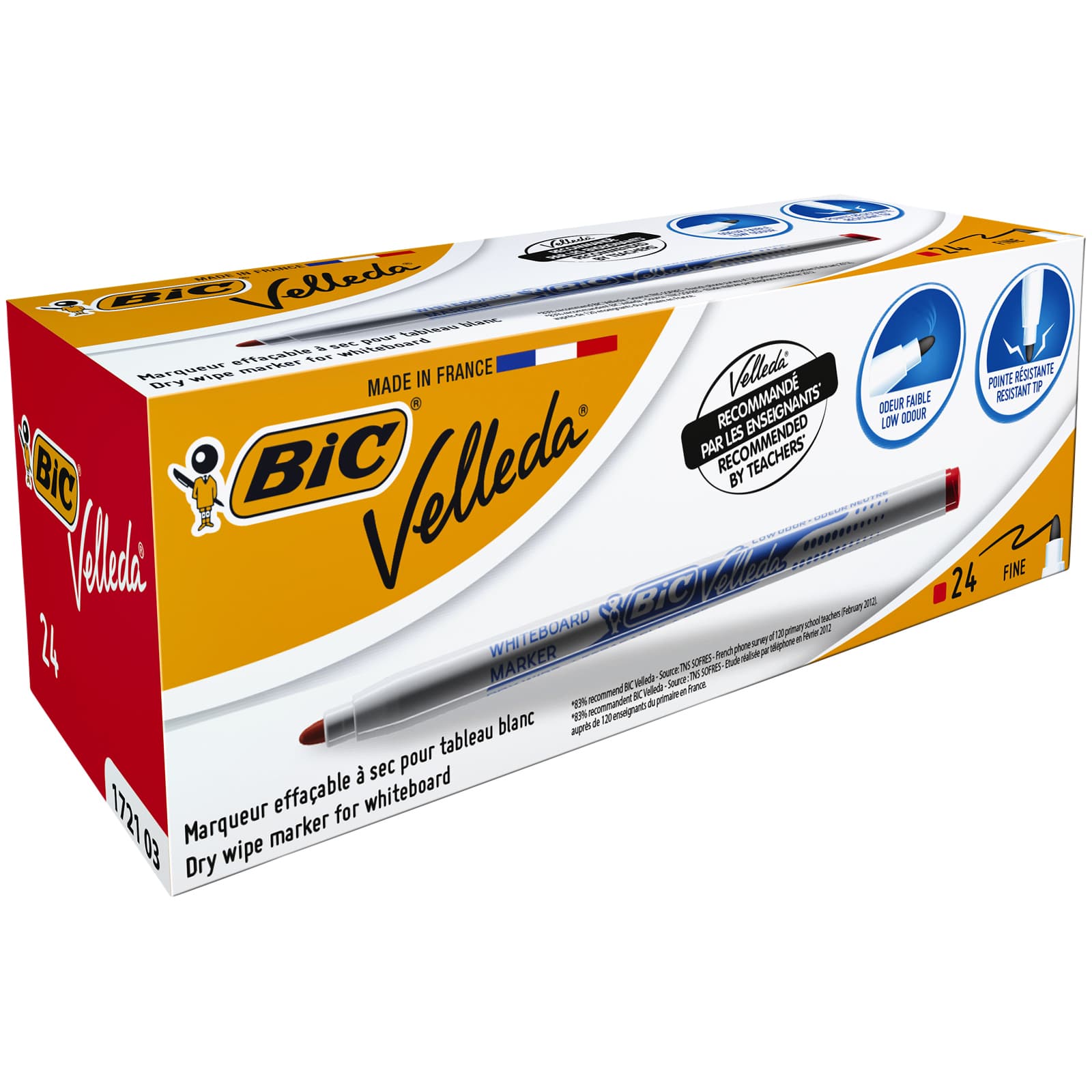 Whiteboardmarker Bic Velleda 1721 rond fijn rood 2