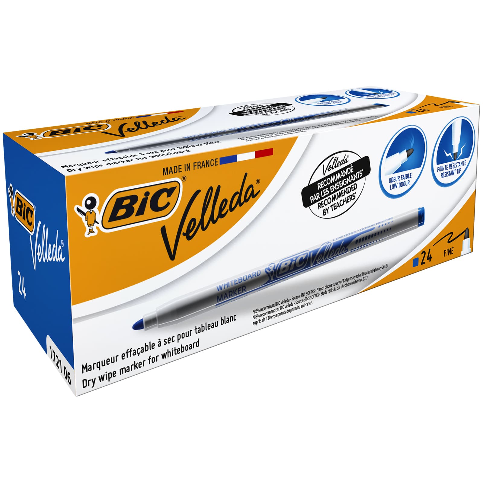 Whiteboardmarker Bic Velleda 1721 rond fijn blauw 2