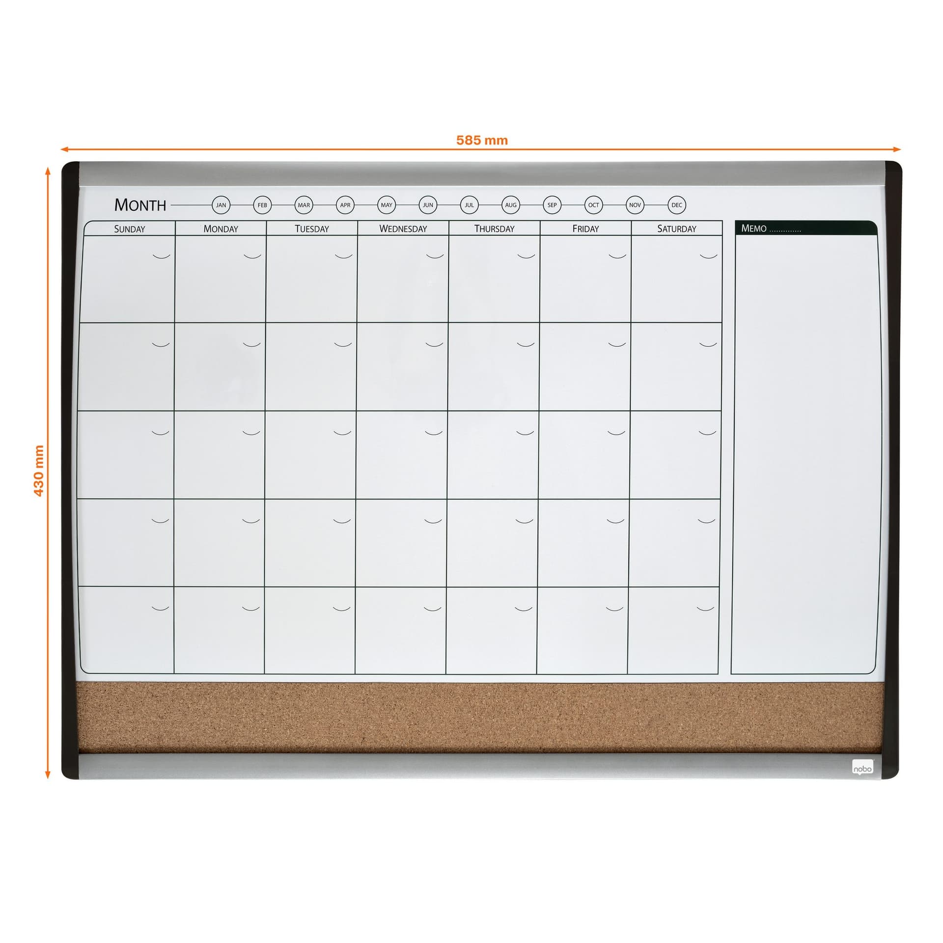 Whiteboard Nobo magnetische planner met prikbord van kurk 58,5x43cm 2