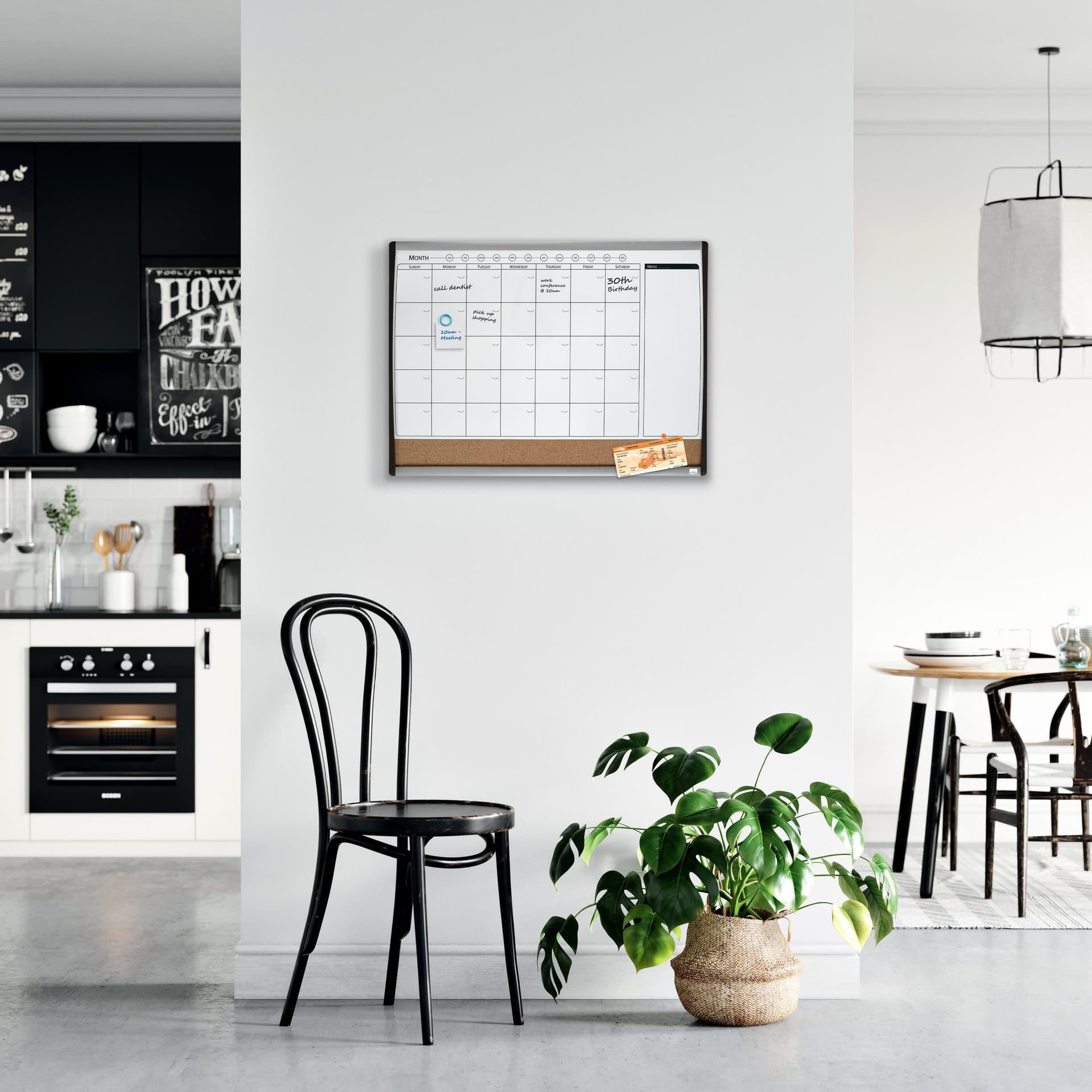 Whiteboard Nobo magnetische planner met prikbord van kurk 58,5x43cm 5