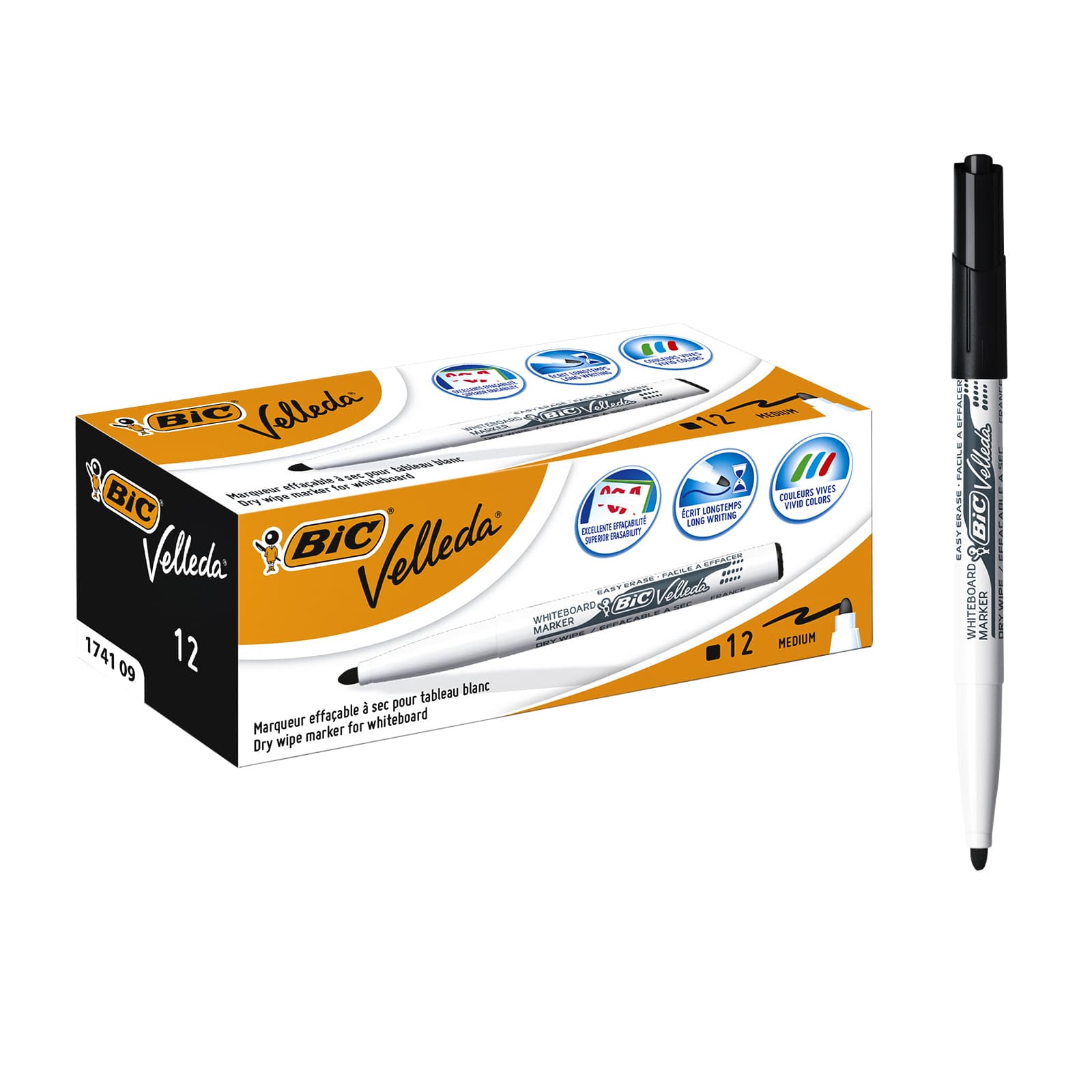 Whiteboardmarker Bic Velleda 1741 rond medium zwart 3
