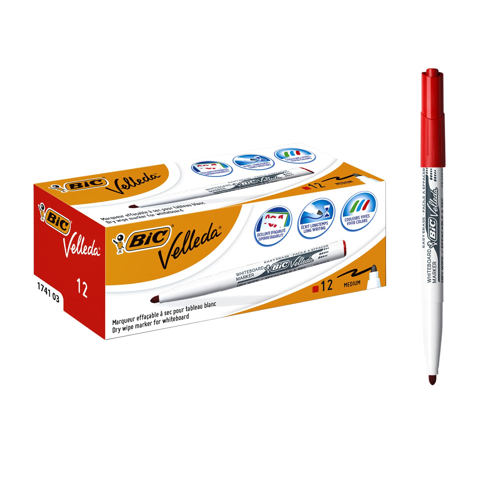 Whiteboardmarker Bic Velleda 1741 rond medium rood 4