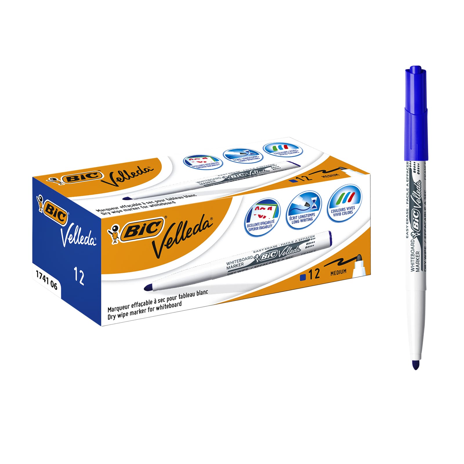Whiteboardmarker Bic Velleda 1741 rond medium blauw 4