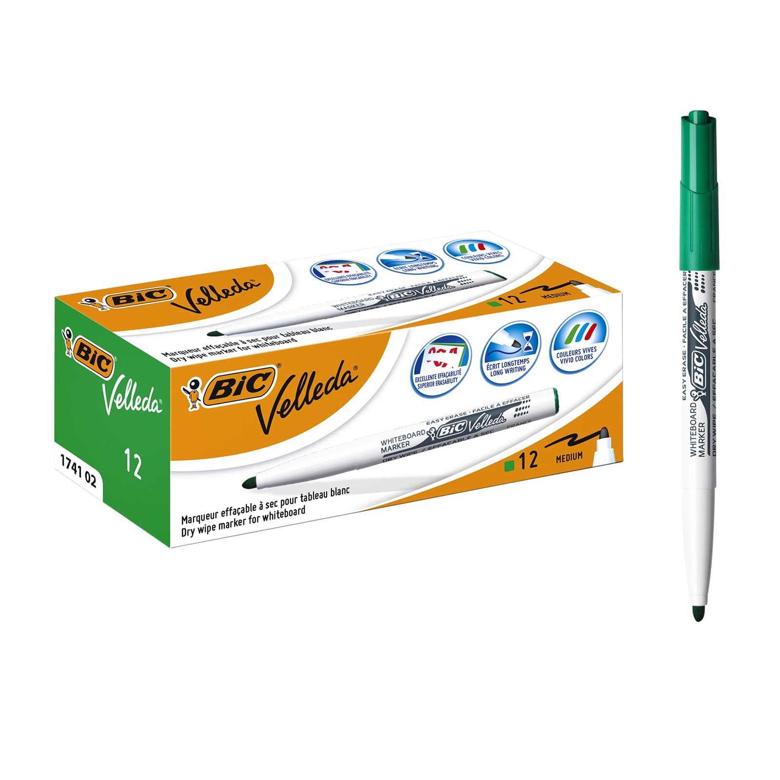 Whiteboardmarker Bic Velleda 1741 rond medium groen 3