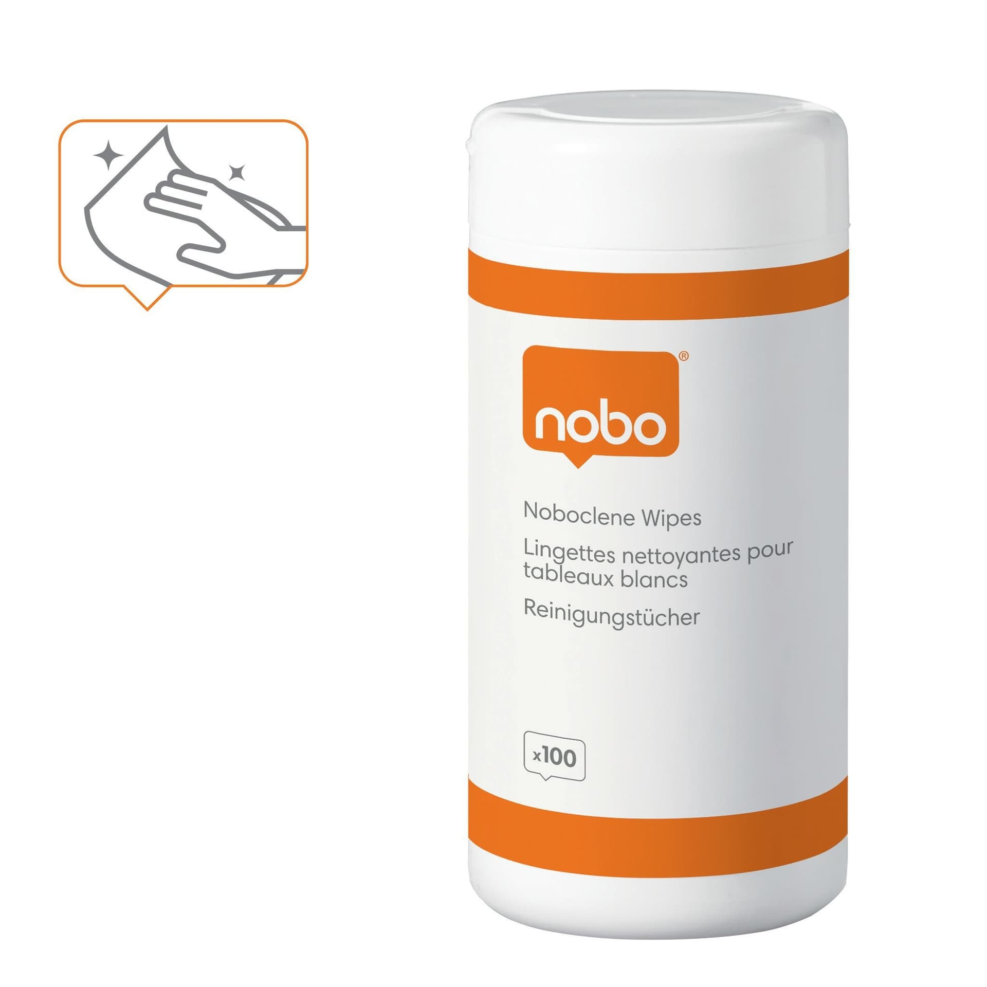 Whiteboard reinigingsdoekjes Nobo pot met 100 stuks 3