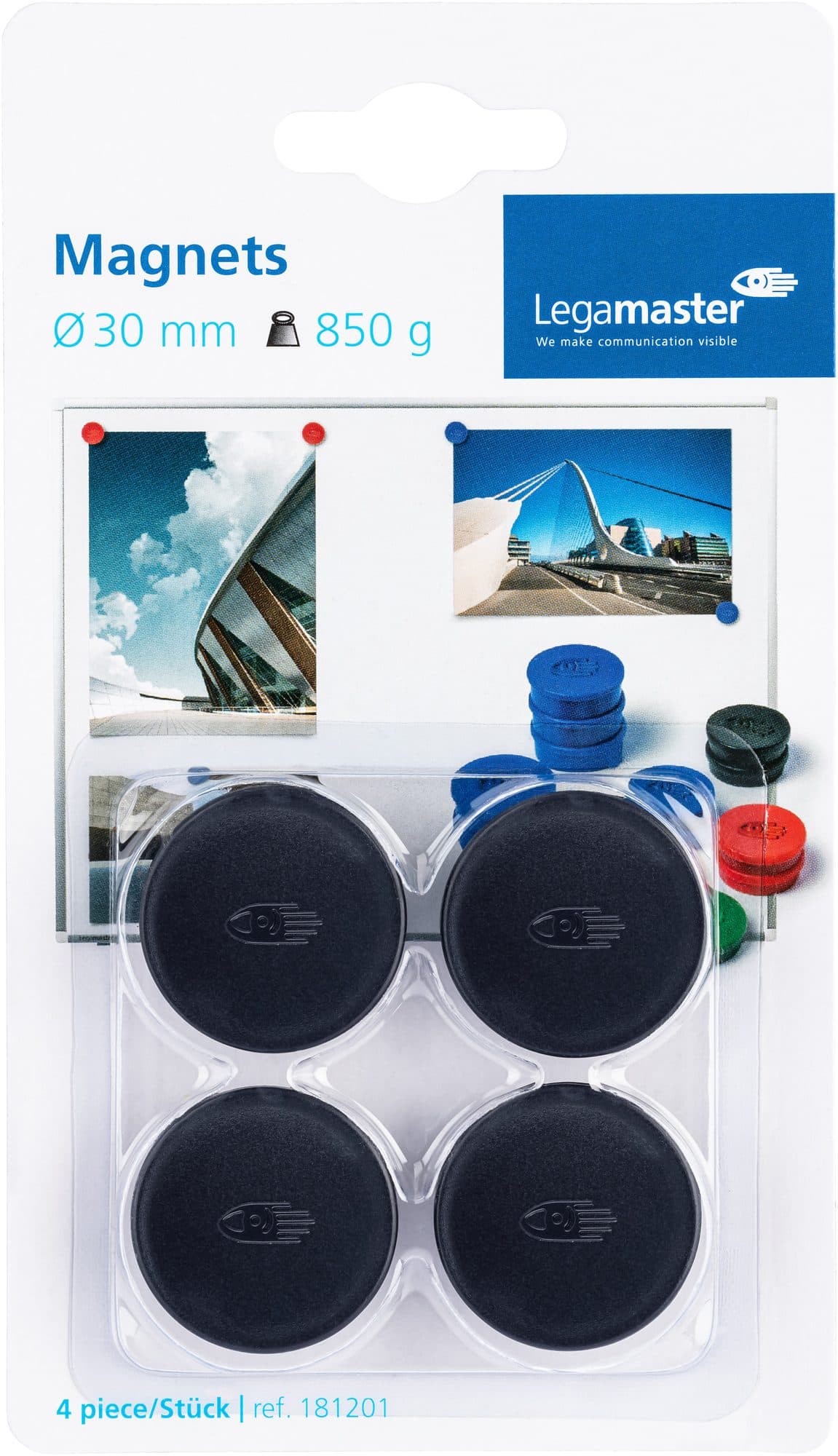 Magneet Legamaster 30mm 850gr zwart 4 stuks