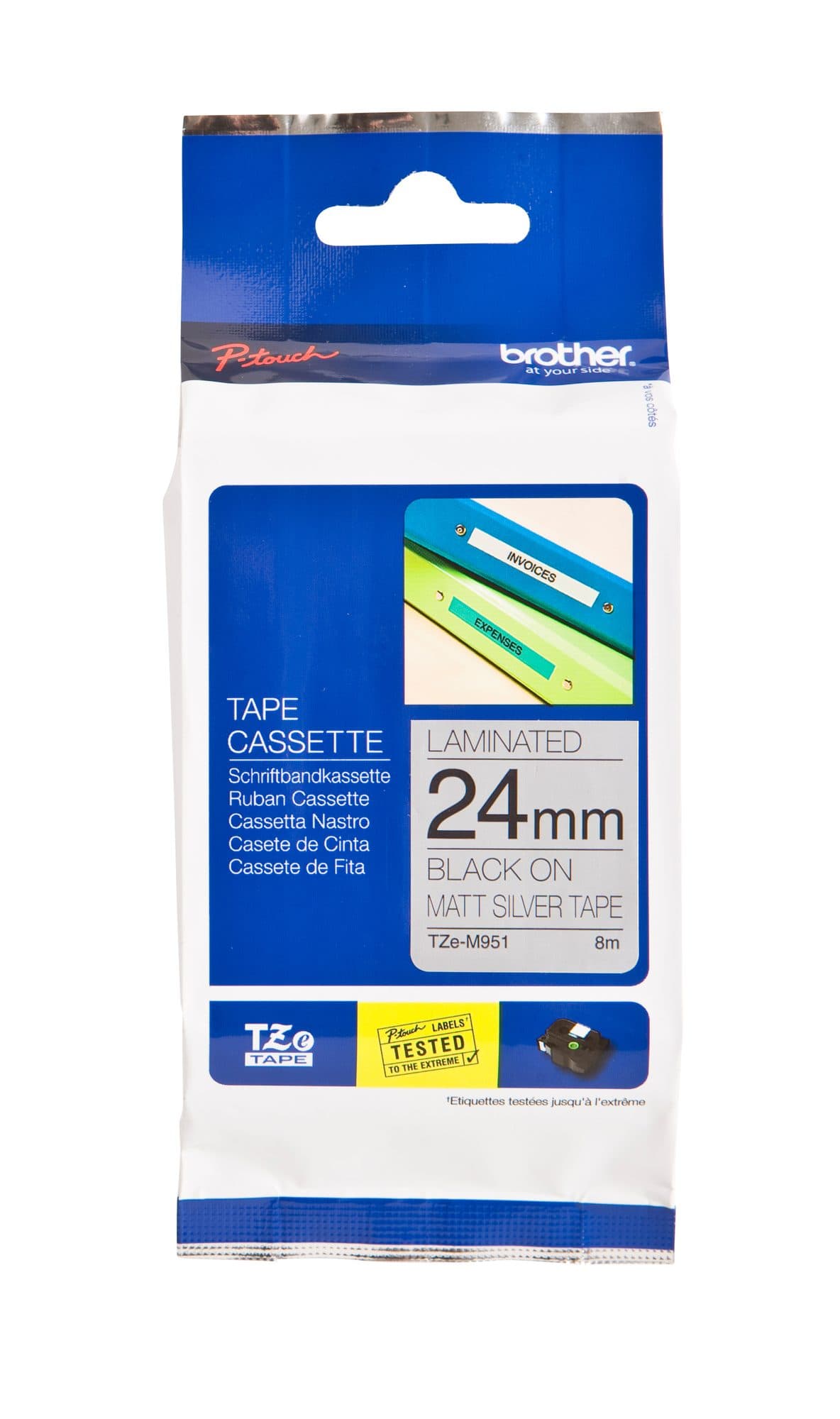 Labeltape Brother P-touch TZe-M951 metallic 24mm zwart op zilver
