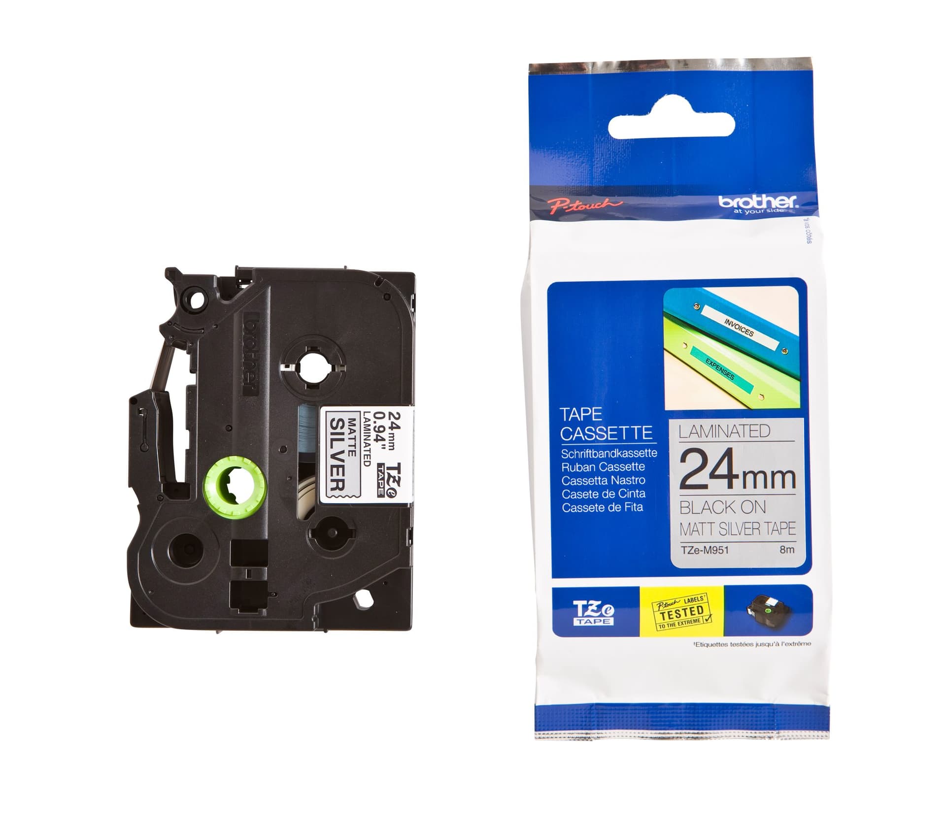 Labeltape Brother P-touch TZe-M951 metallic 24mm zwart op zilver 3