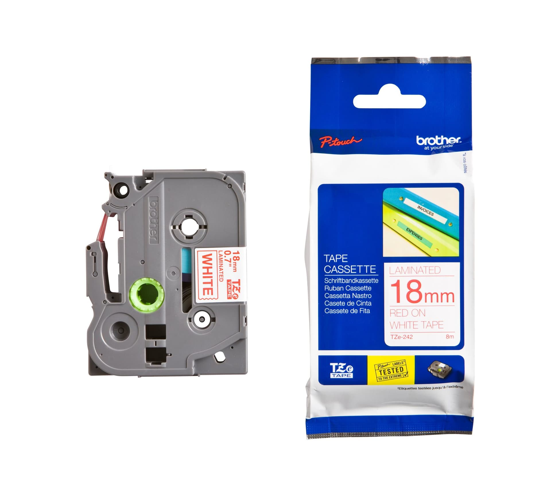 Labeltape Brother P-touch TZe-242 standaard 18mm rood op wit 3