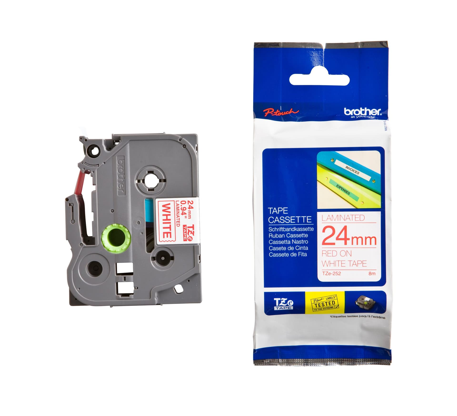 Labeltape Brother P-touch TZe-252 standaard 24mm rood op wit 3