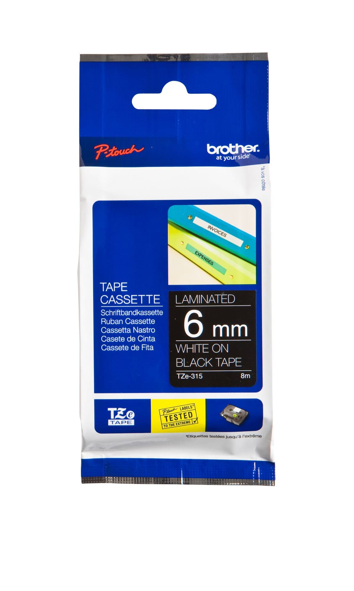 Labeltape Brother P-touch TZe-315 standaard 6mm wit op zwart
