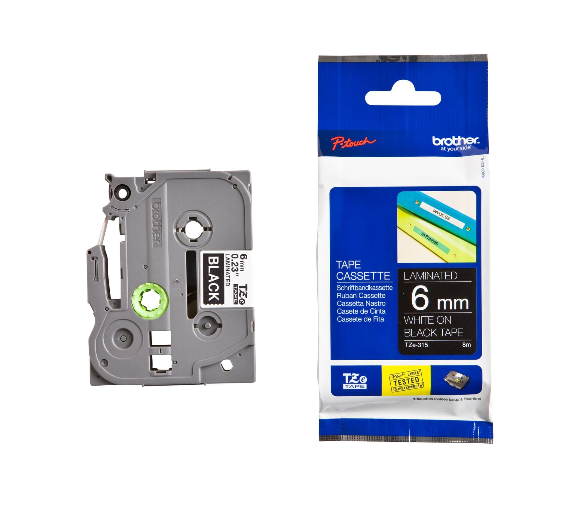 Labeltape Brother P-touch TZe-315 standaard 6mm wit op zwart 3