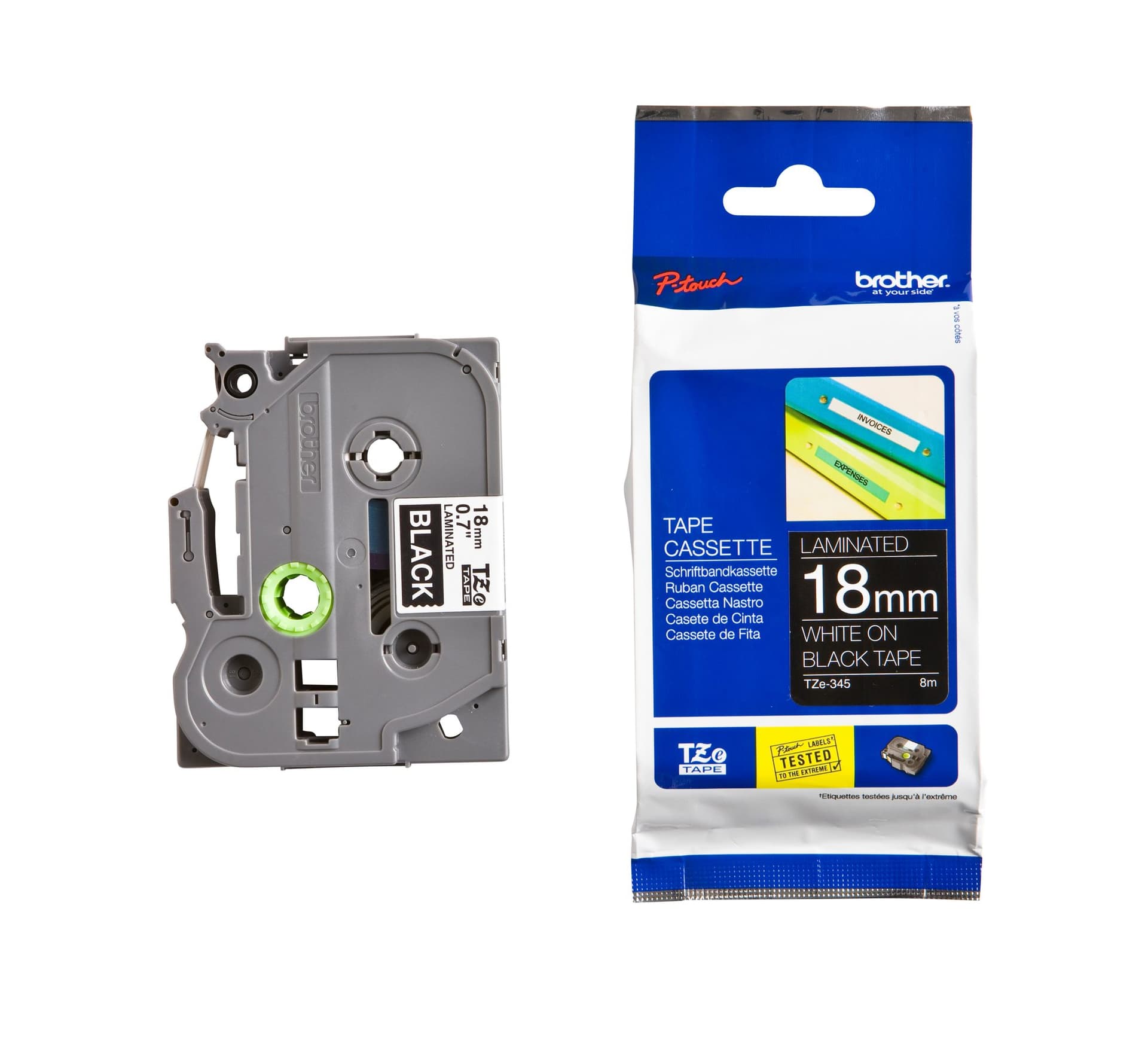 Labeltape Brother P-touch TZe-345 standaard 18mm wit op zwart 3
