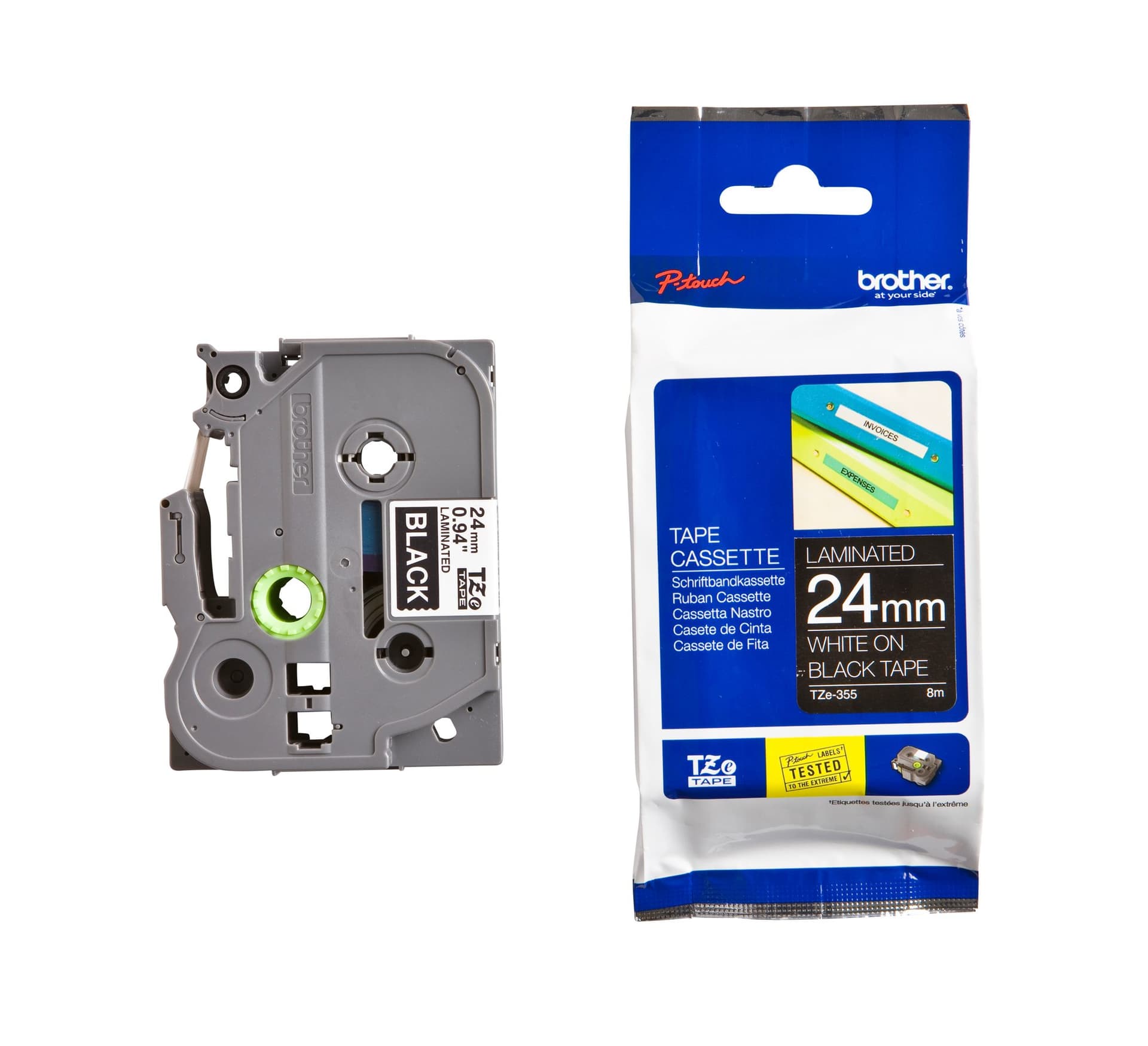 Labeltape Brother P-touch TZe-355 standaard 24mm wit op zwart 3