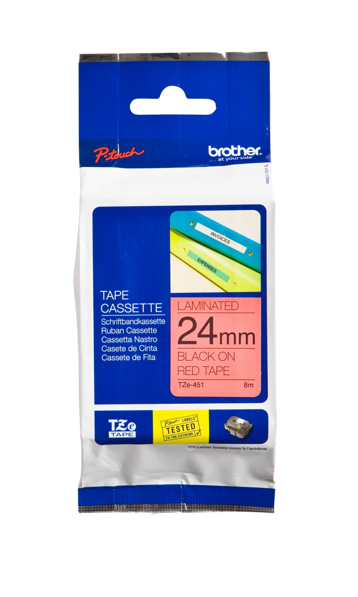 Labeltape Brother P-touch TZe-451 standaard 24mm zwart op rood