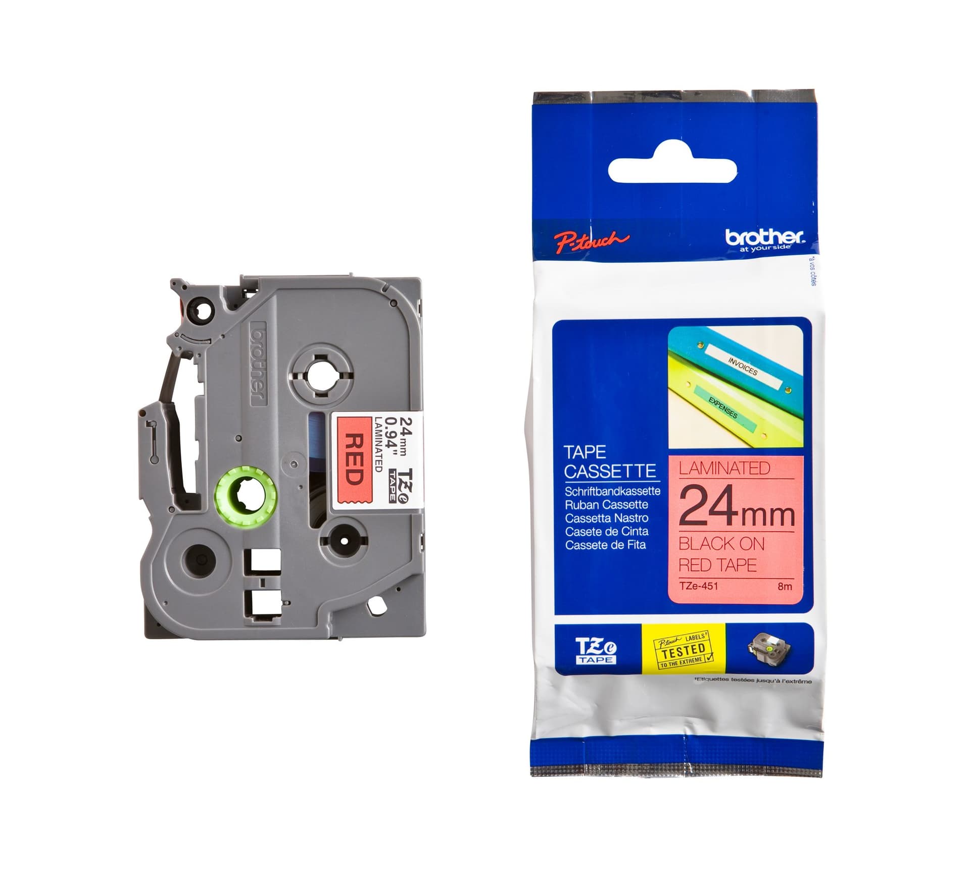 Labeltape Brother P-touch TZe-451 standaard 24mm zwart op rood 3