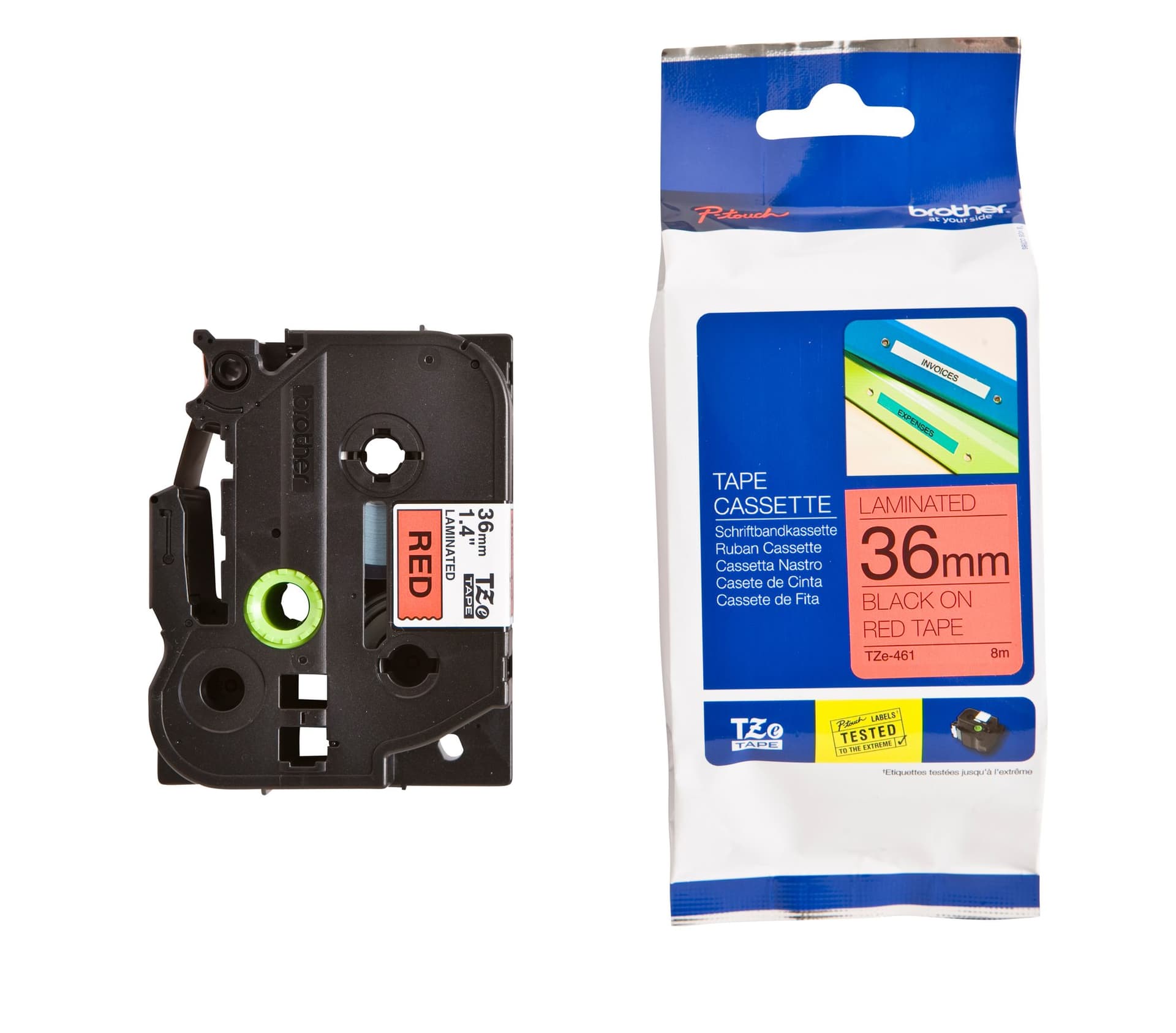 Labeltape Brother P-touch TZe-461 standaard 36mm zwart op rood 3