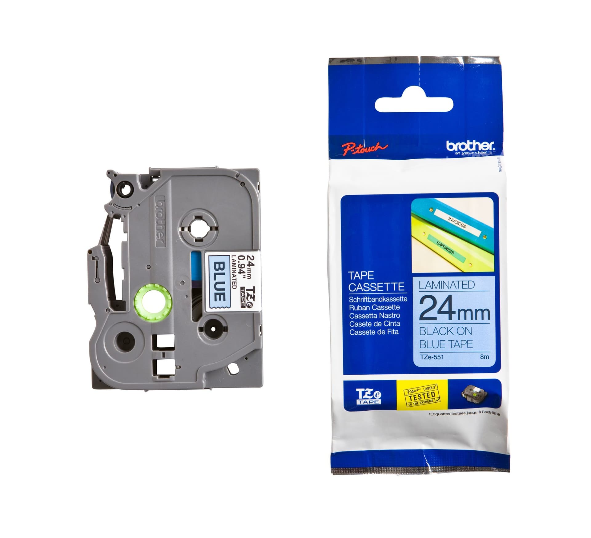 Labeltape Brother P-touch TZe-551 standaard 24mm zwart op blauw 3